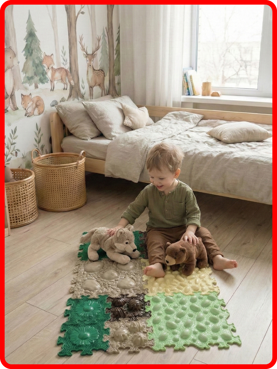 Модульный детский развивающий коврик-пазл SPORTO.ONE, Таежный край, 9 модулей - массажная поверхность - фото 1