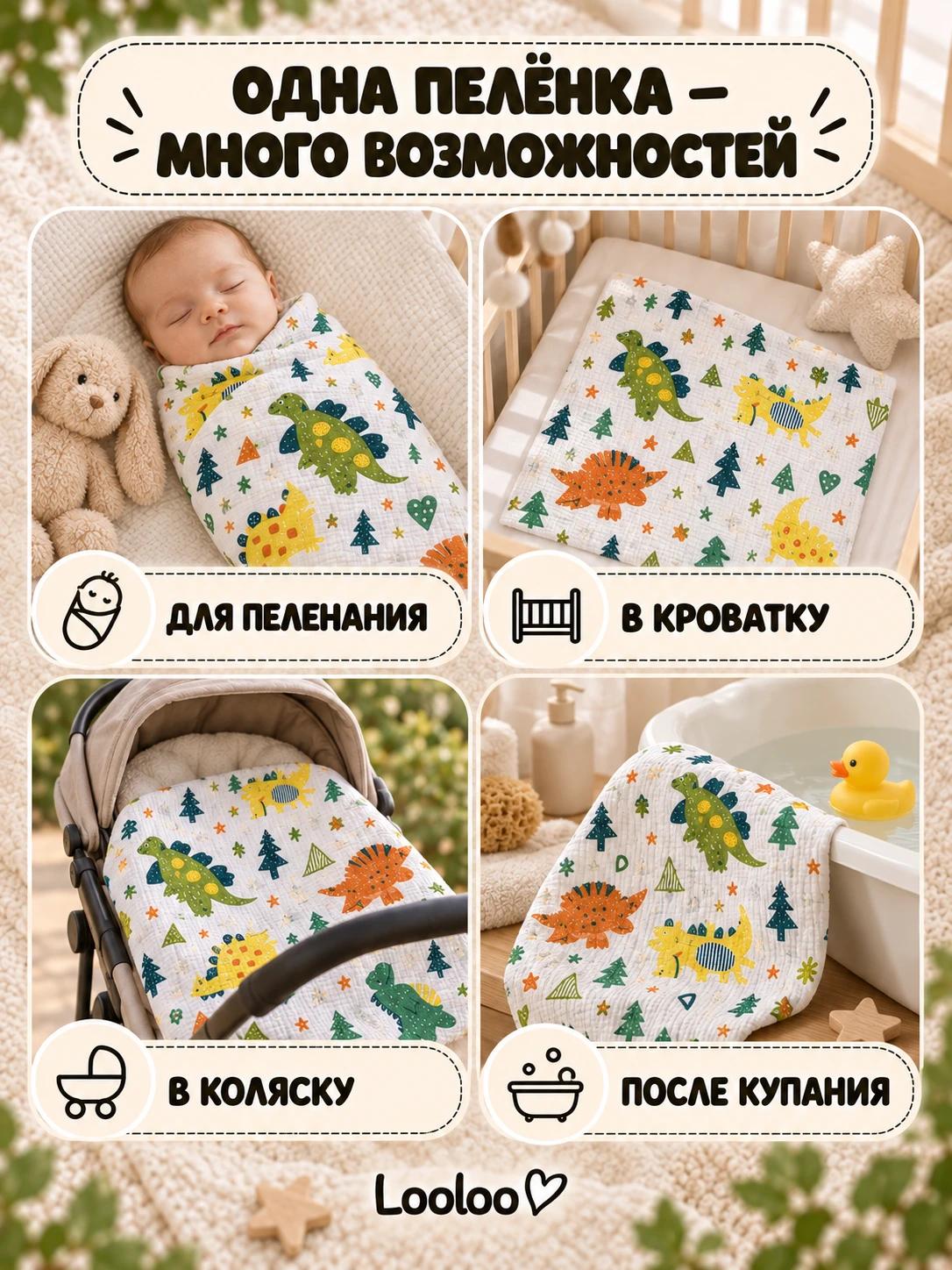 Пелёнка Loo-Loo дракон муслин 100х135 см 1 шт. - фото 4