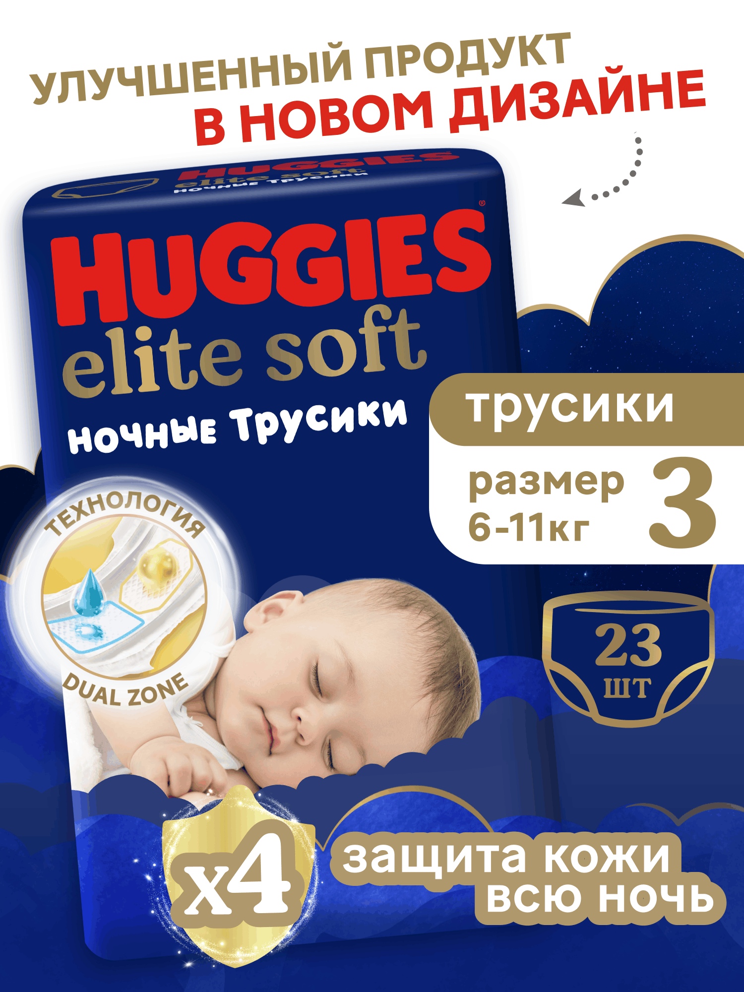 Изображение товара Ночные подгузники трусики Huggies Elite Soft 3 для детей 6-11 кг
