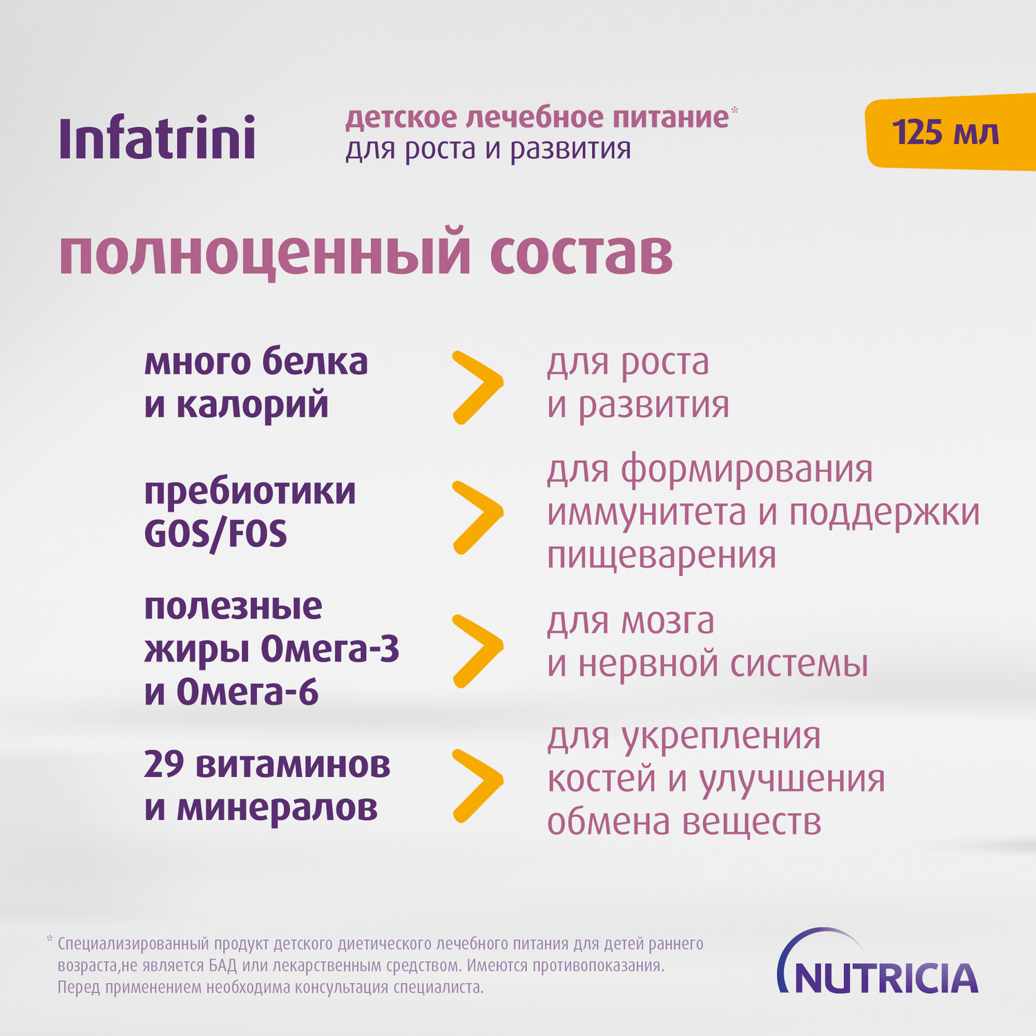 Питание Нутриция Infatrini для детей с рождения при повышенных потребностях в белке и энергии 125 мл - фото 6