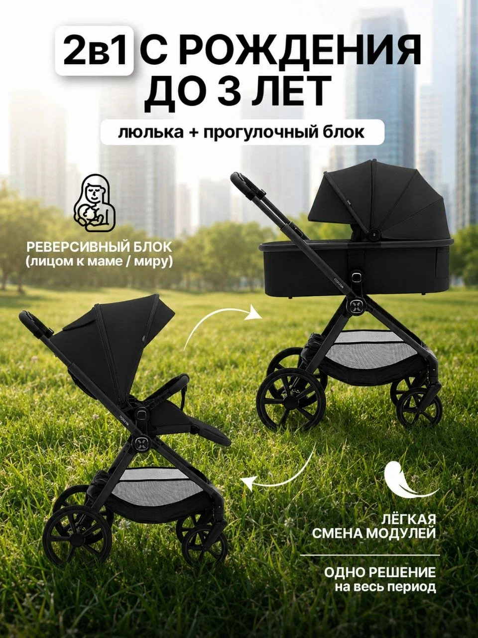 Коляска 2в1 agex Agex Life 2026 черный - фото 1