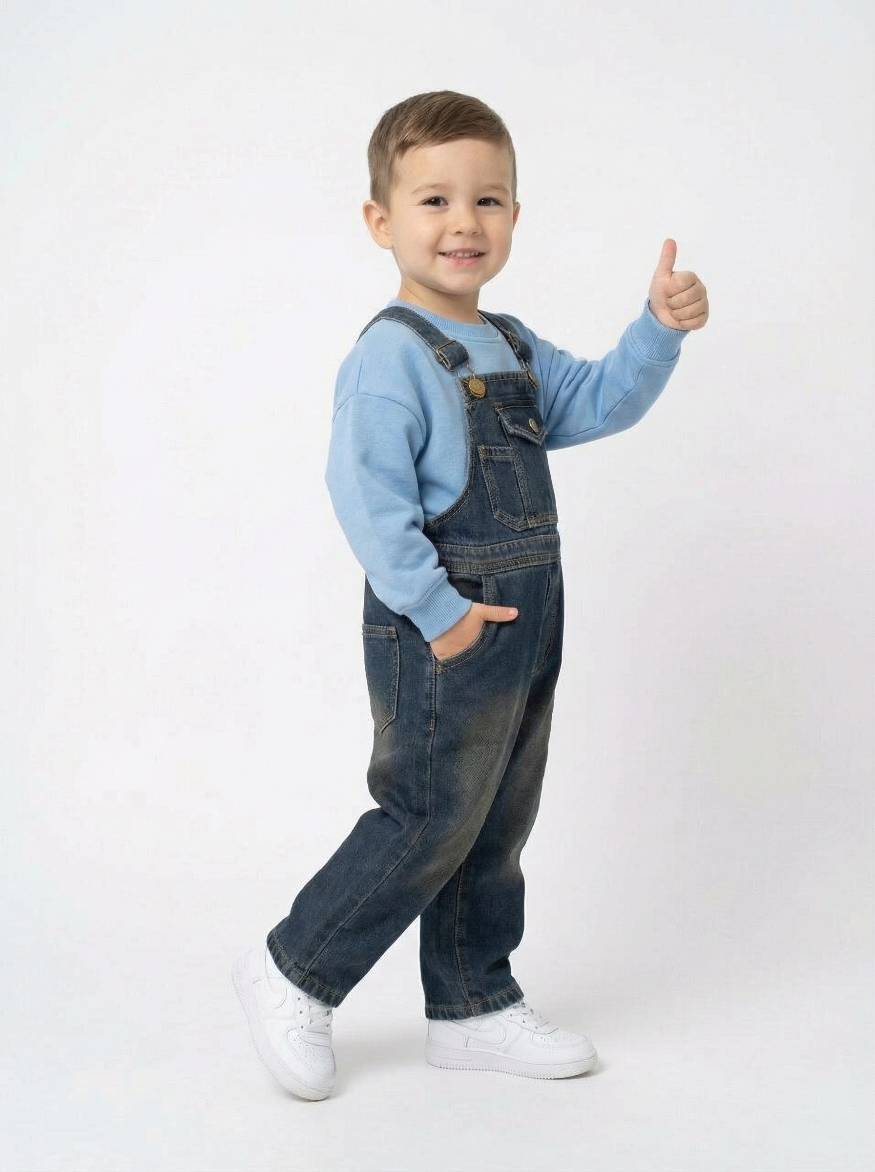 Полукомбинезон iUkoworld Джинсовый полукомбинезон на флисе детский - фото 7