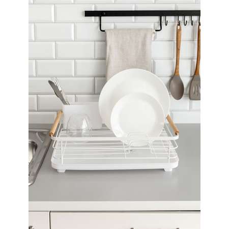 Сушилка кухонная DeNASTIA с поддоном и ручками 42x30x15.8 см белый T000344