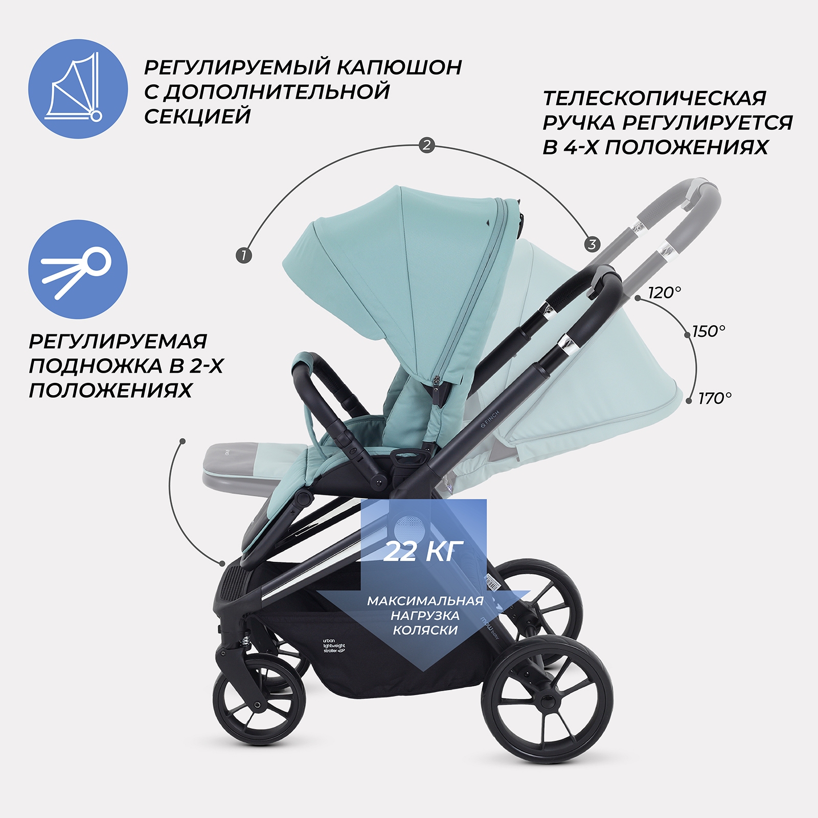 Коляска прогулочная MOWbaby Green зеленый - фото 4