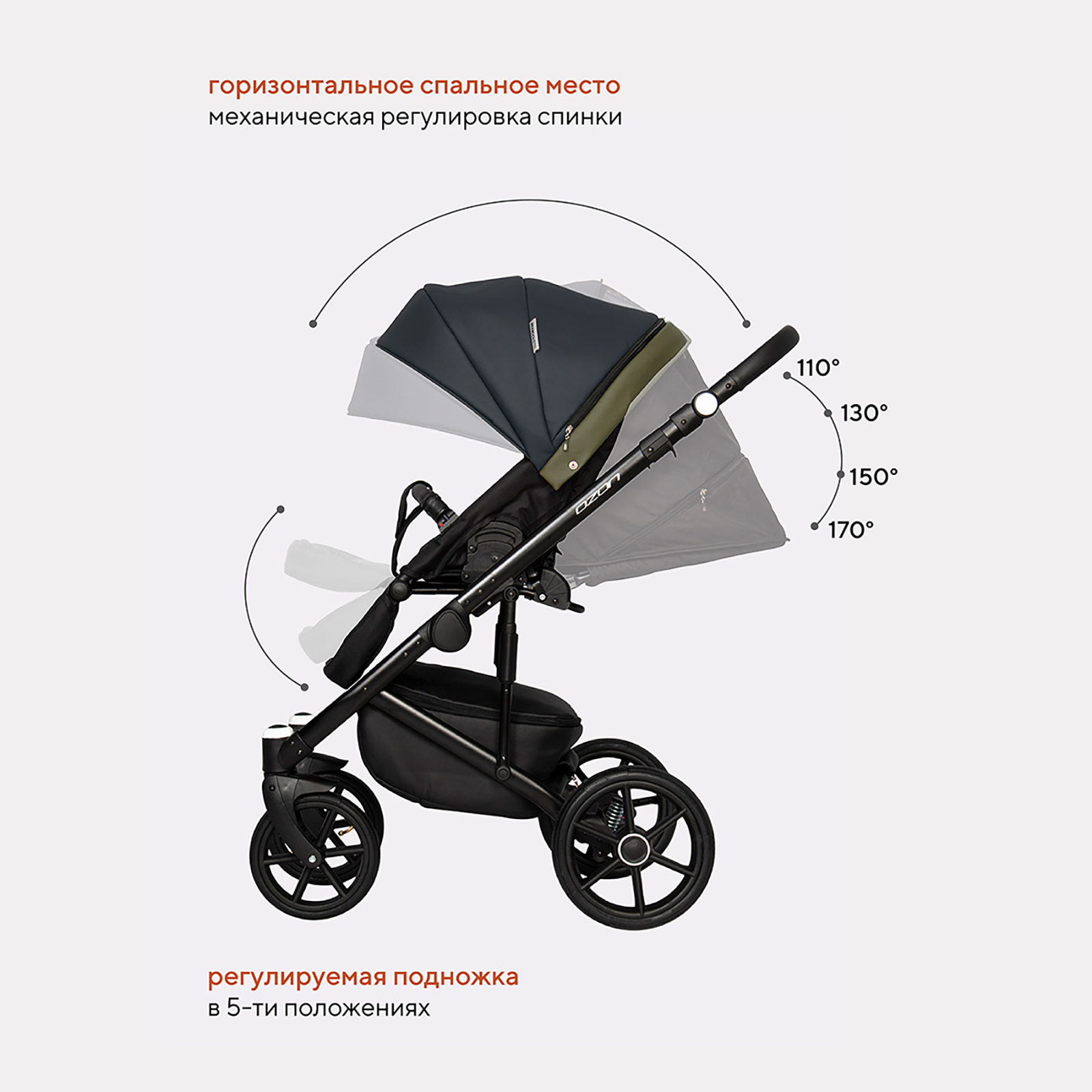 Коляска 2в1 Riko Basic Ozon зеленый - фото 6