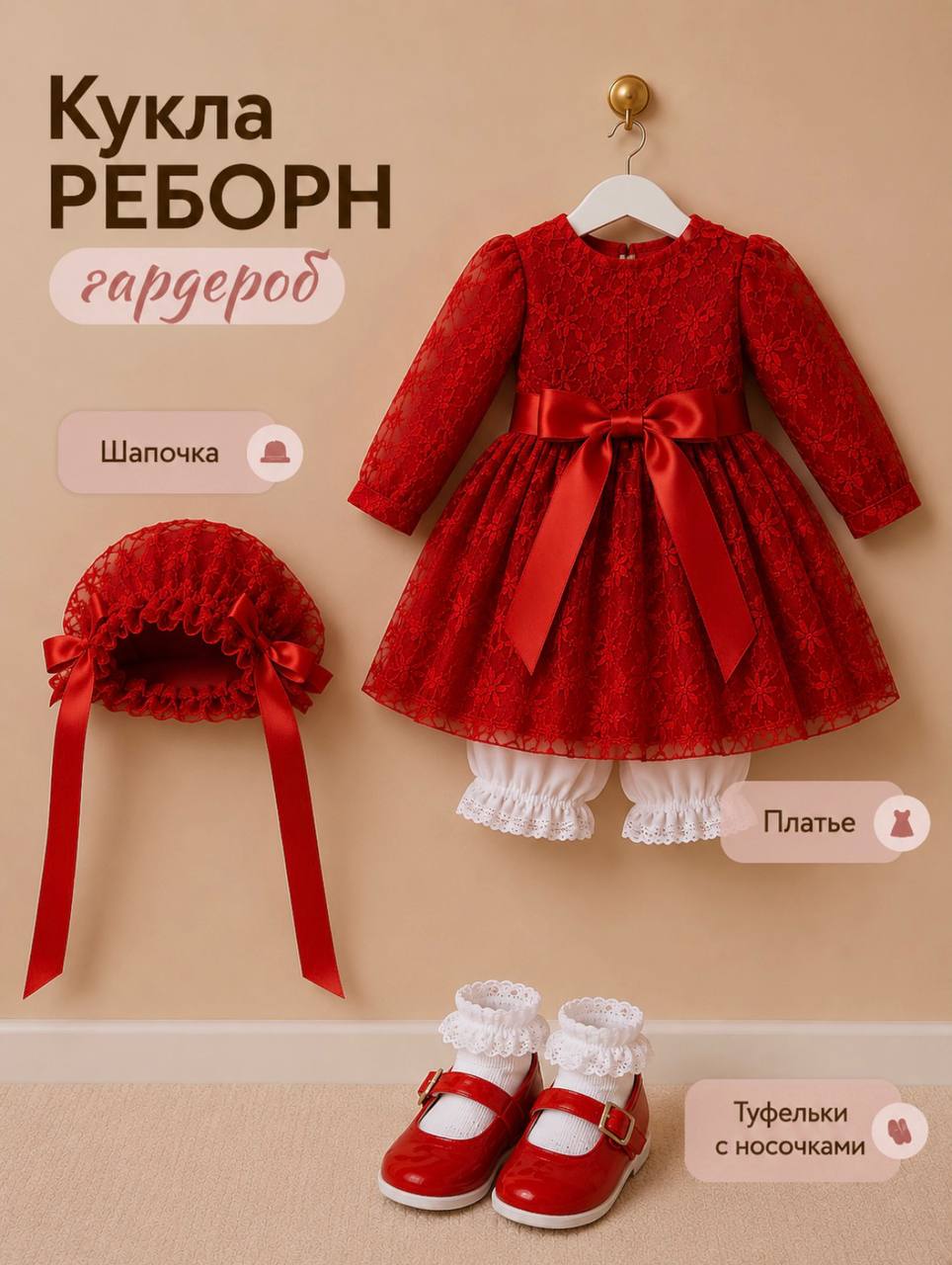 Кукла большая (ростовая) RebornChild Белла высота 60 см красная/звук - фото 5