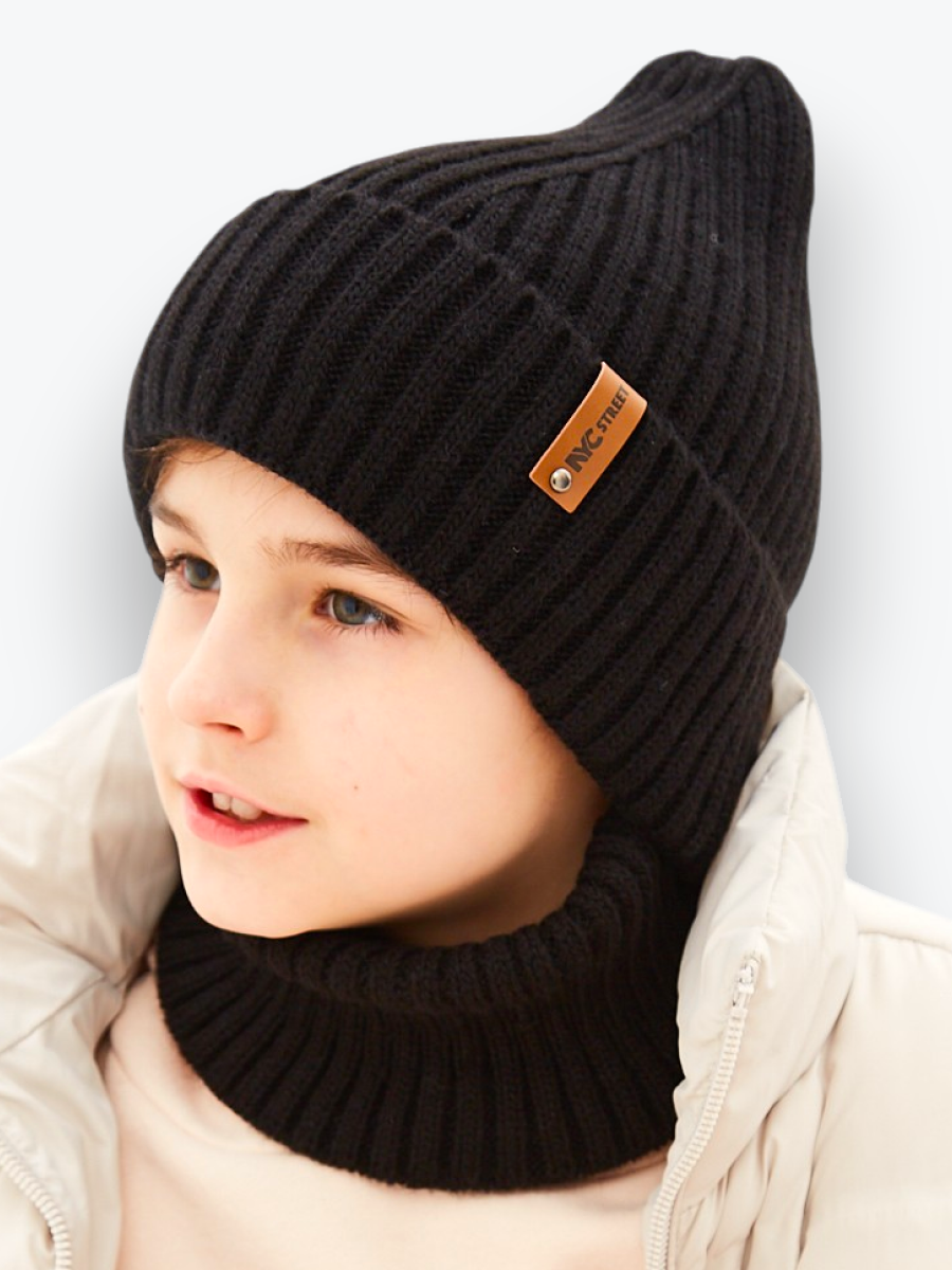 Шапка и снуд NYCkids NYC-H-53-poloski-blackB - фото 1