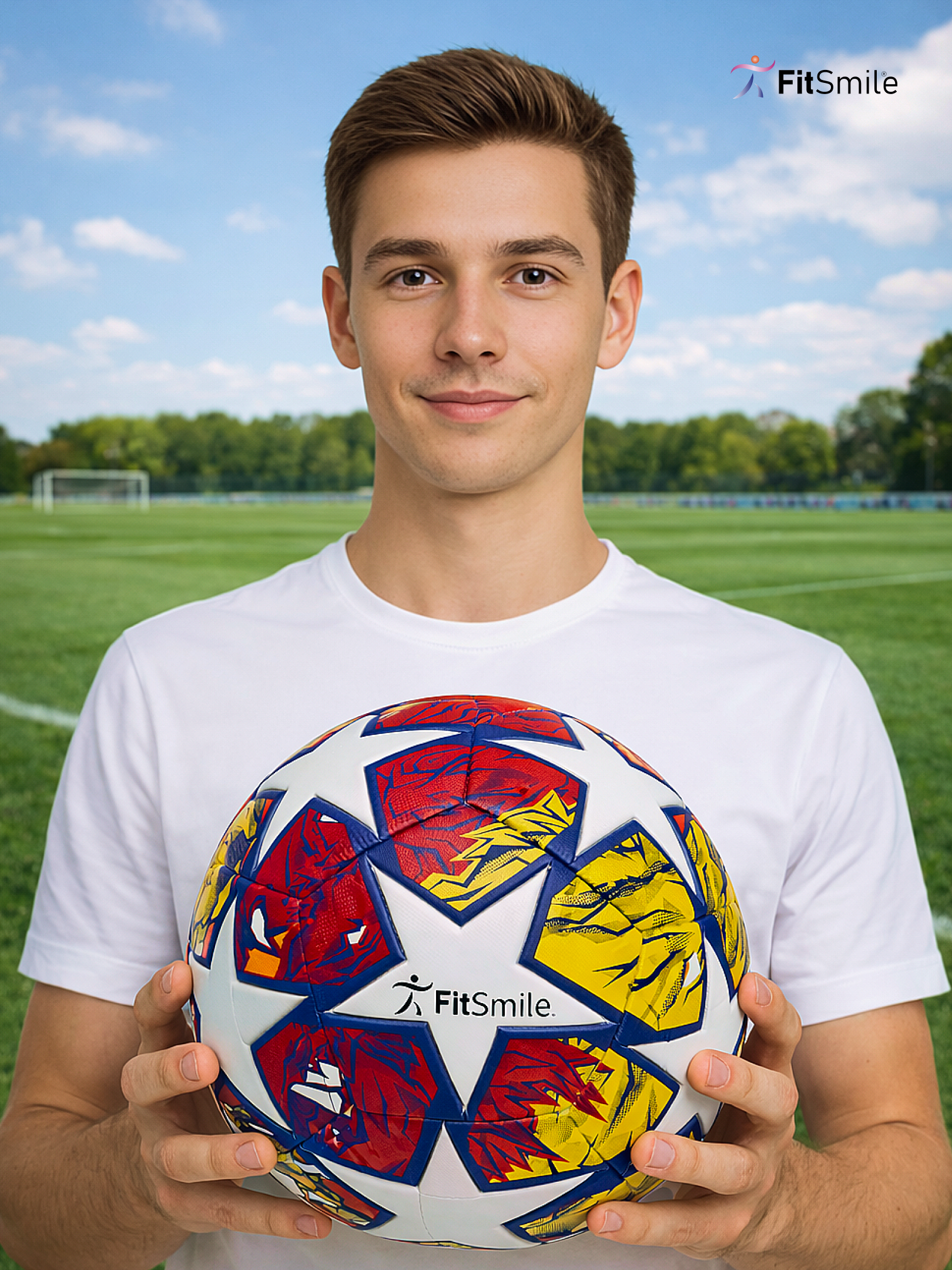 Спортивный мяч FitSmile красно-желтый футбольный 22 см - фото 4