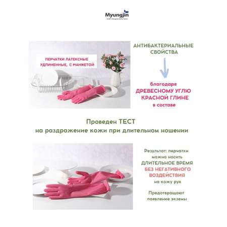 Перчатки латексные HOME EDITION MYUNGJIN удлиненные с манжетой размер М 36х21 см