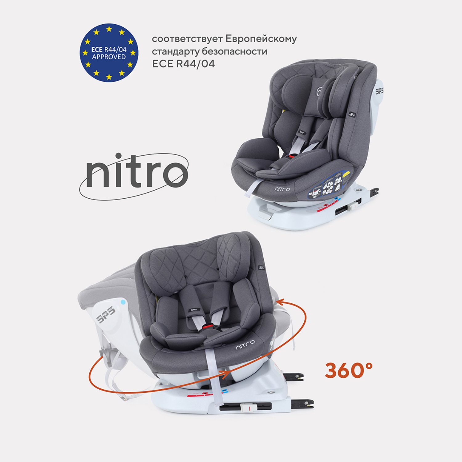 Автокресло Rant Nitro Isofix 0+/1/2/3 (0-36 кг) серый - фото 1
