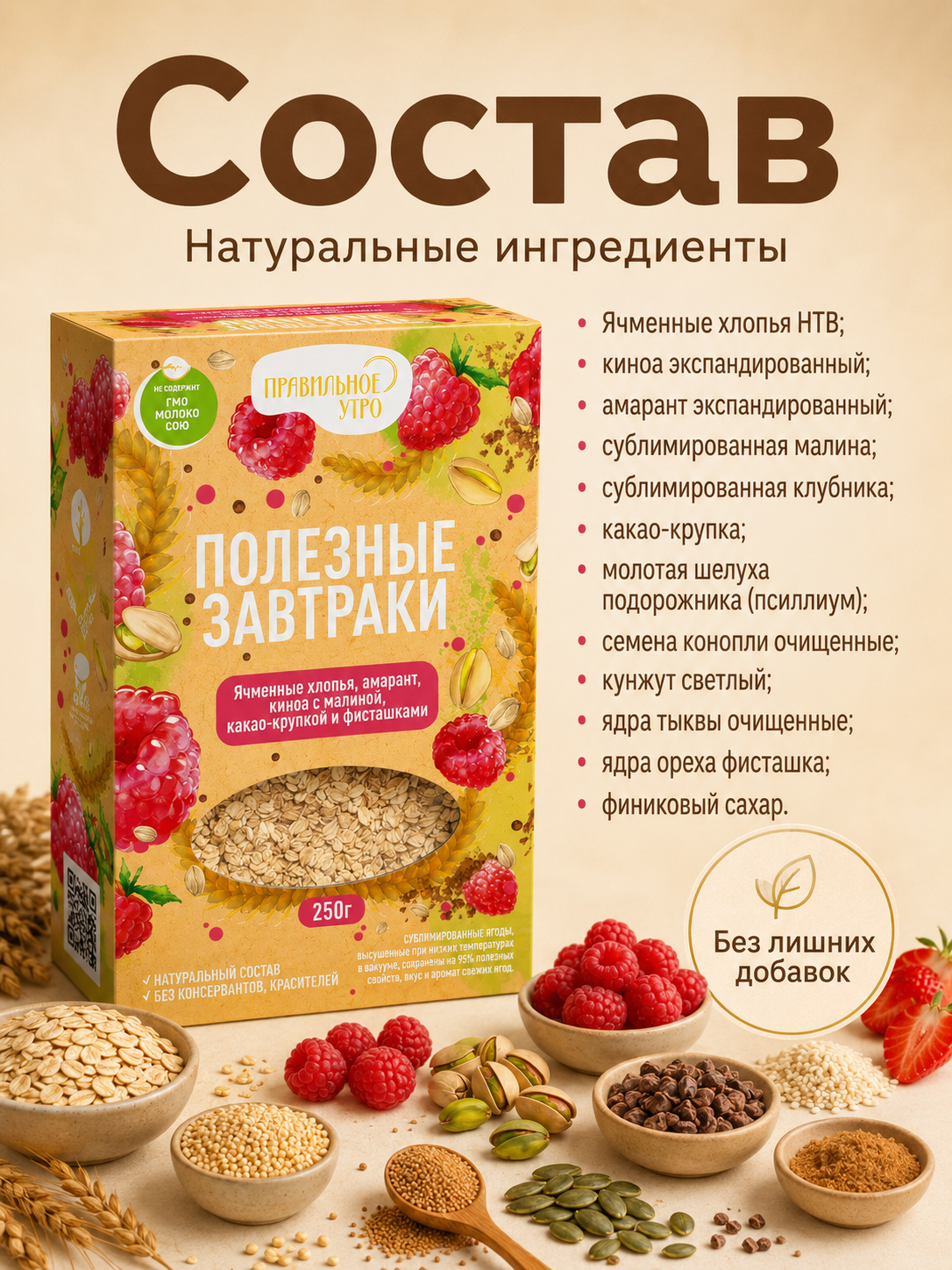 Готовый завтрак мюсли Правильное утро Ржаные хлопья Амарант Киноа 250 гр - фото 6