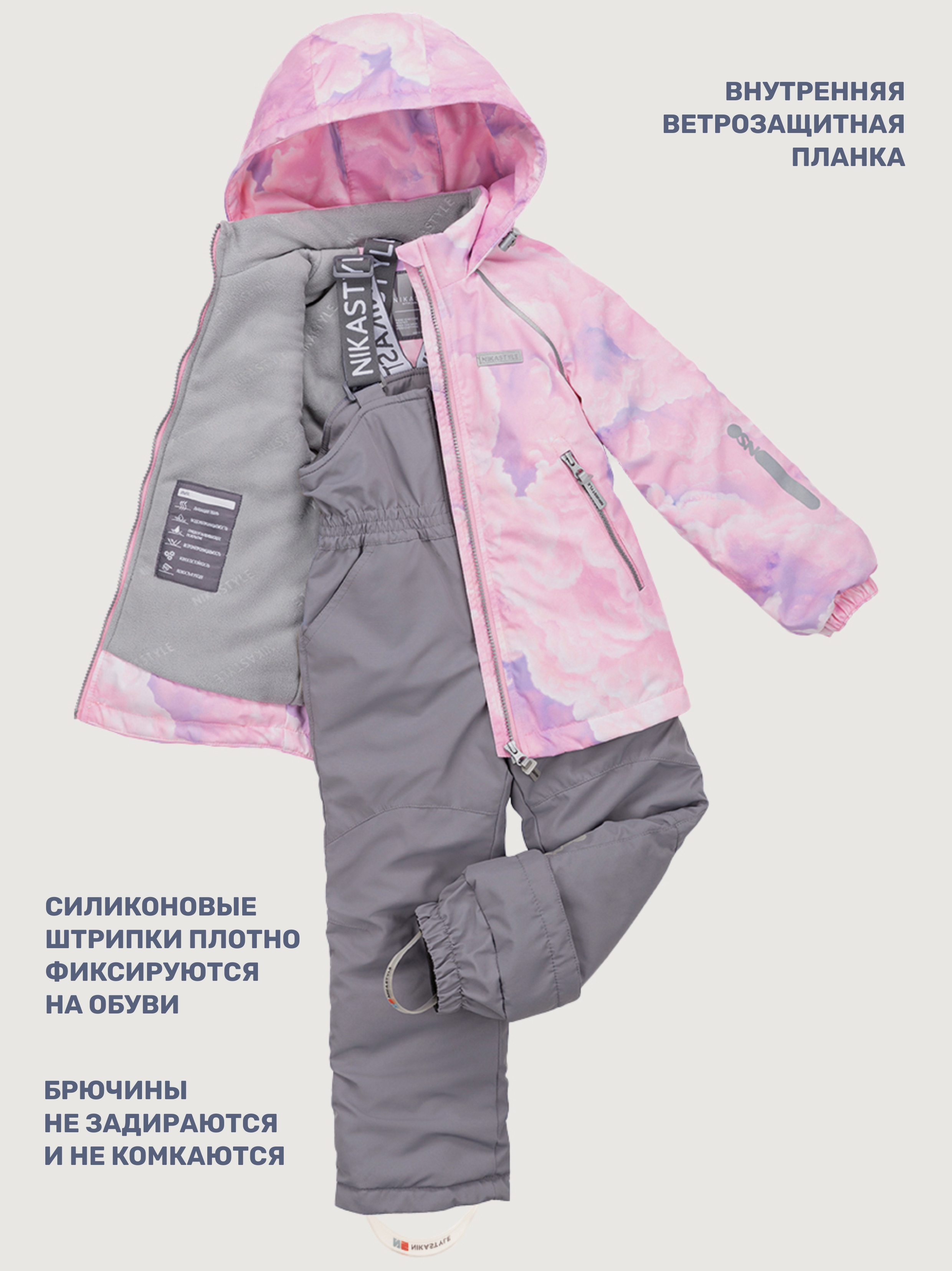 Куртка и полукомбинезон NIKASTYLE 7м0825 розовый/серый - фото 5
