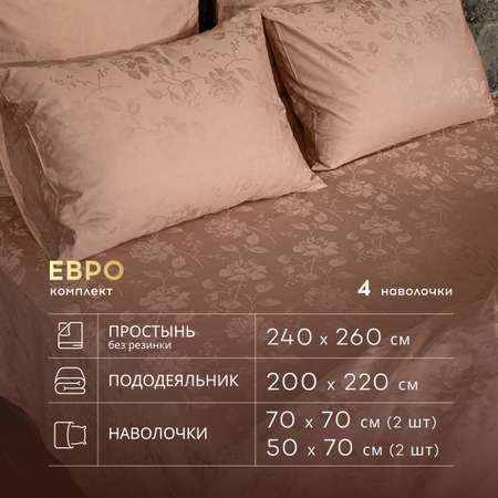 Комплект постельного белья SORRENTO DELUXE евро жаккард пудровый 4 наволочки