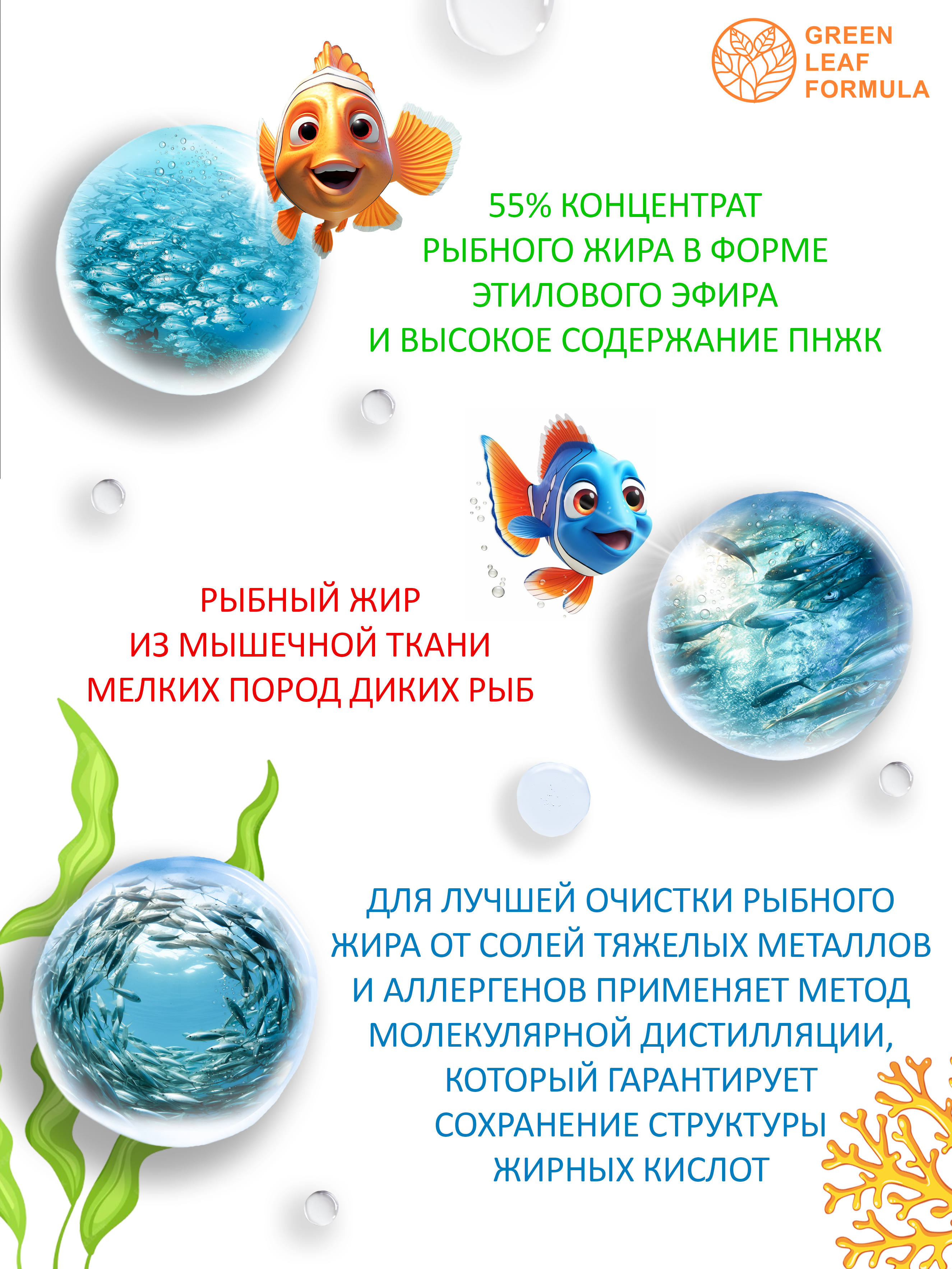 ОМЕГА 3 жирные кислоты Green Leaf Formula рыбий жир в капсулах витамины для детей от 3 лет и взрослых - фото 4