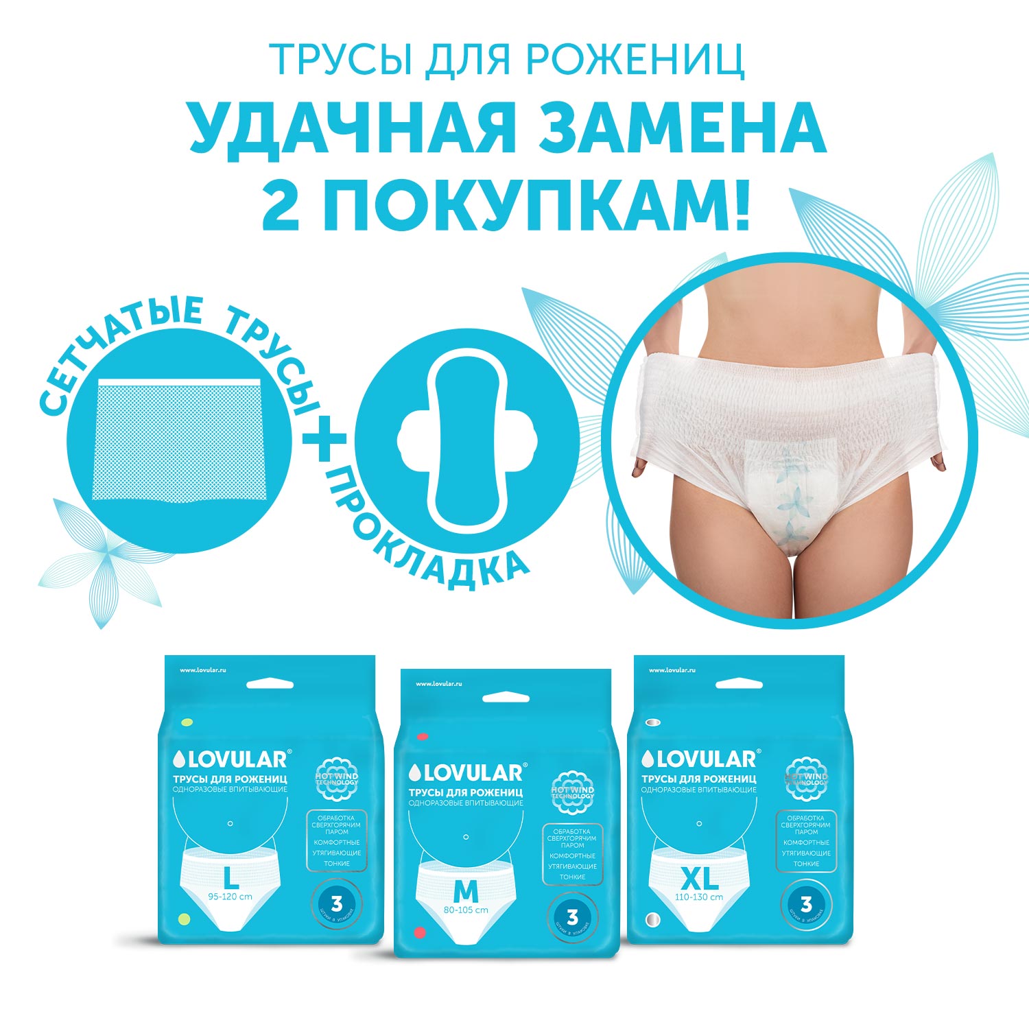 Трусы гигиенические М 3шт, влажные салфетки 10шт/уп - фото 4