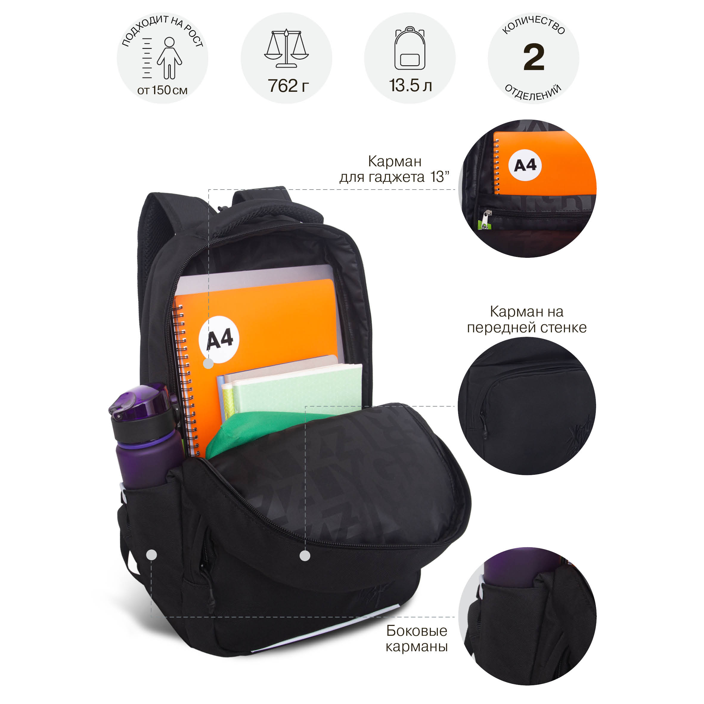 Рюкзак Grizzly Однотонный - фото 8