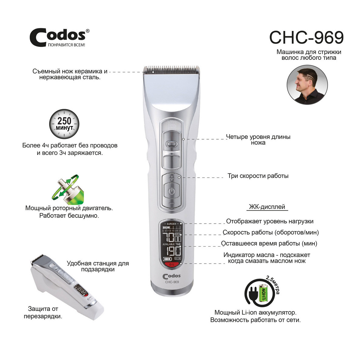 Машинка для стрижки волос CODOS СНС-969 - фото 6