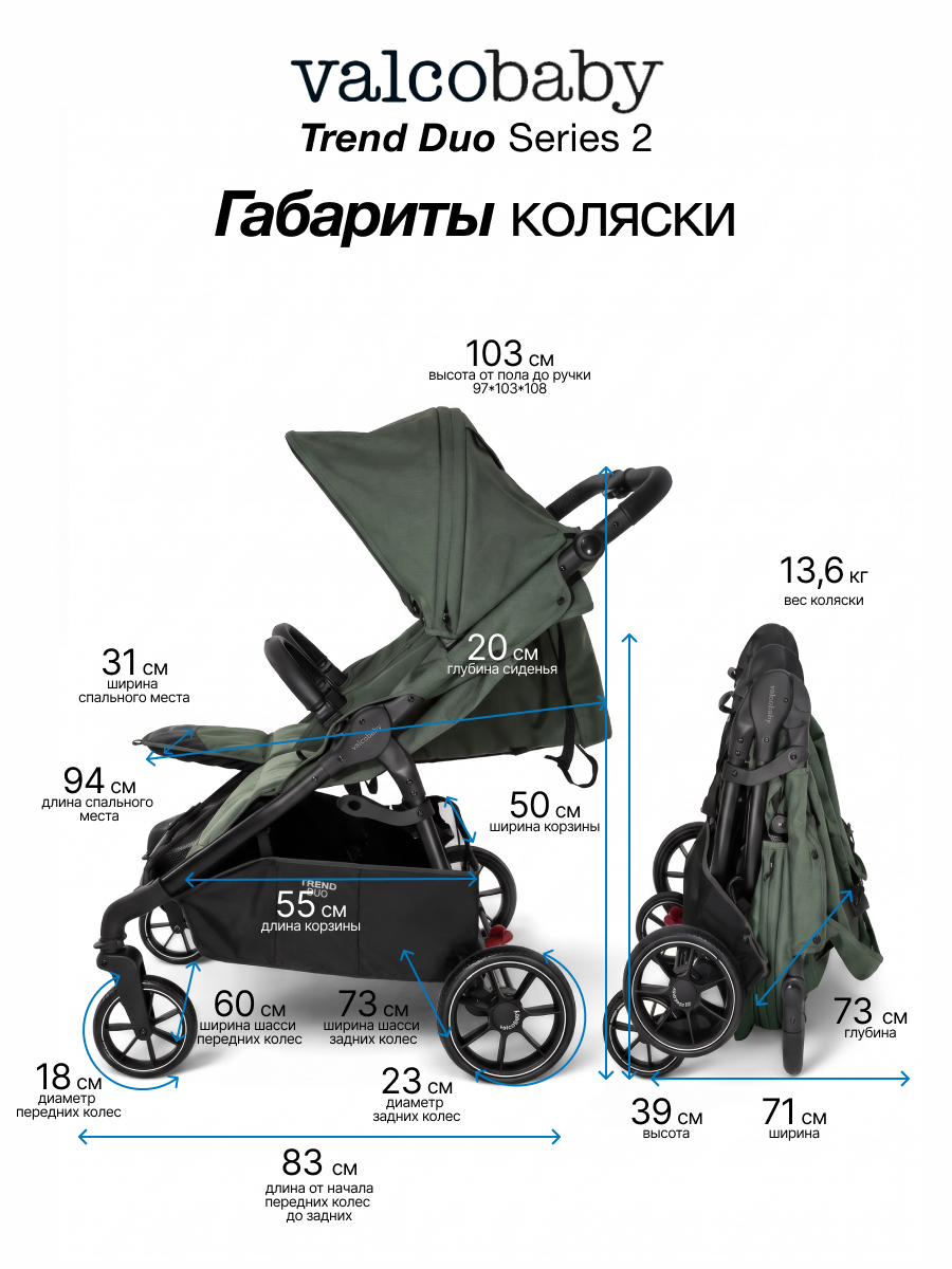 Коляска прогулочная для двойни Valco baby Duo Trend серия 2 зеленый - фото 11