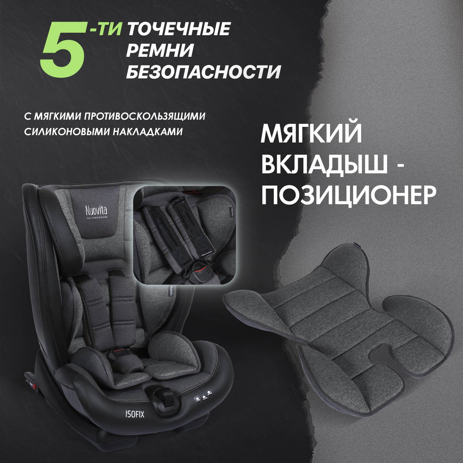 Автокресло Nuovita Maczione N123i-1 Isofix 1/2/3 (9-36 кг) серый - фото 7