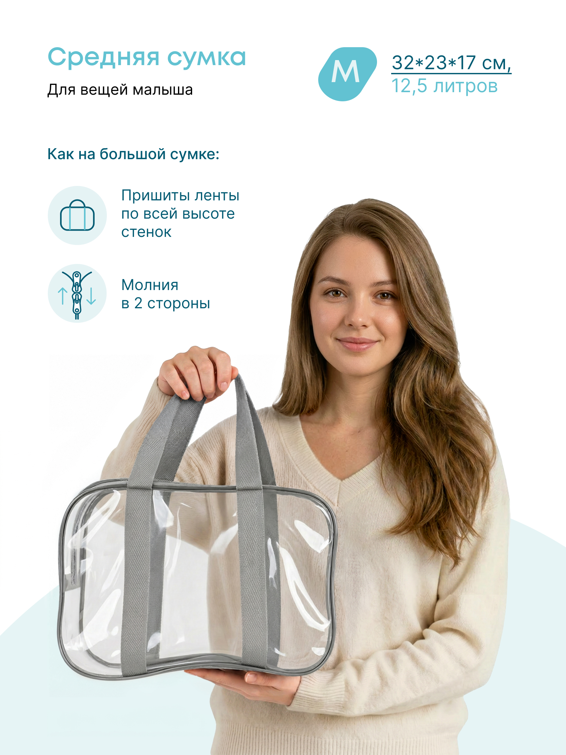 Сумка в роддом Wolli Прозрачный серый комплект 3 шт - фото 5