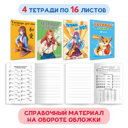 Тетрадь Проф-Пресс для нот в комплекте 4 шт. 16 листов А4. Аниме