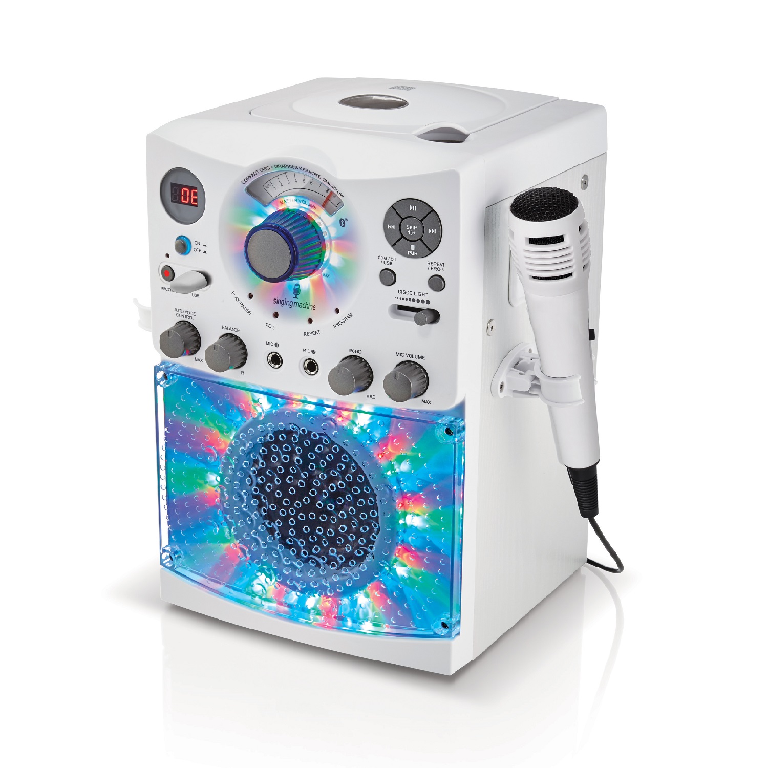 Караоке система ДЕТРИМАКС с LED Disco подсветкой белый Bluetooth CD+G USB - фото 4
