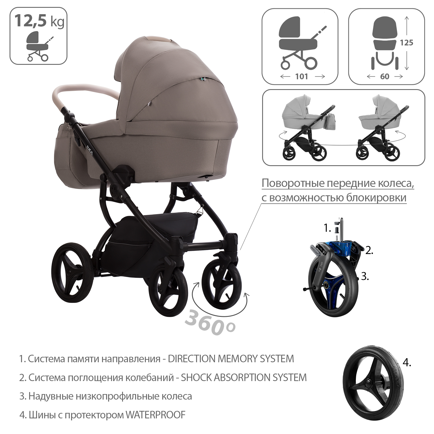 Коляска 2 в 1 Bebetto Luca - фото 4