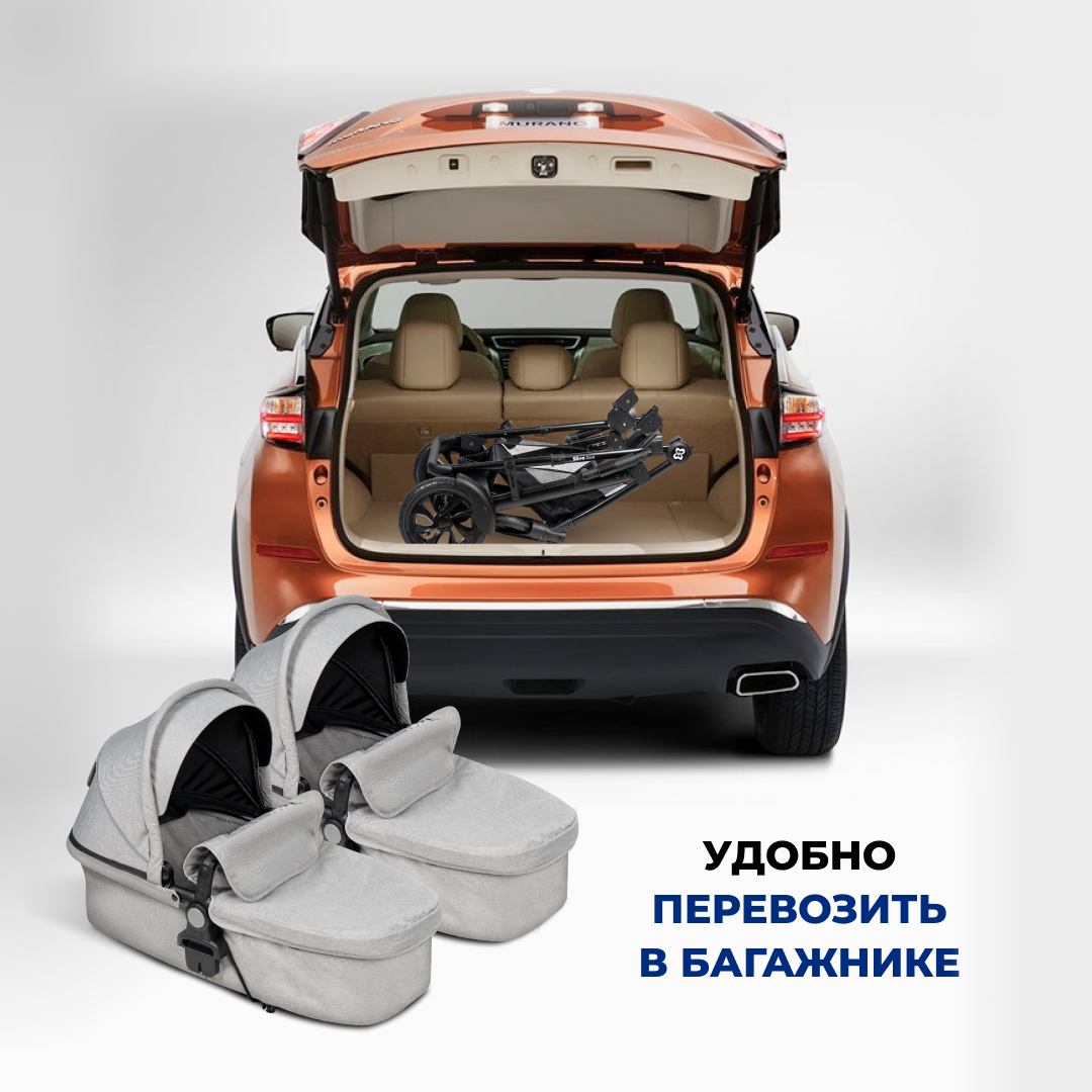 Коляска трансформер для двойни Farfello Silva Duo серый - фото 13