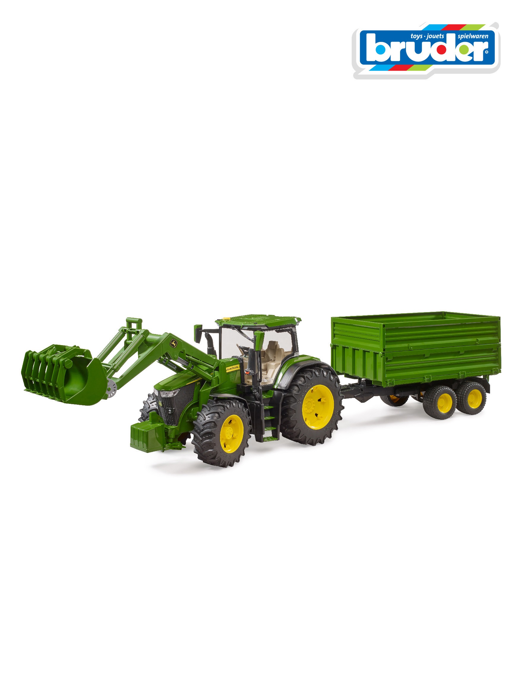 Трактор Bruder John Deere 7R350 с прицепом и погрузчиком 1:16 03-155 - фото 1