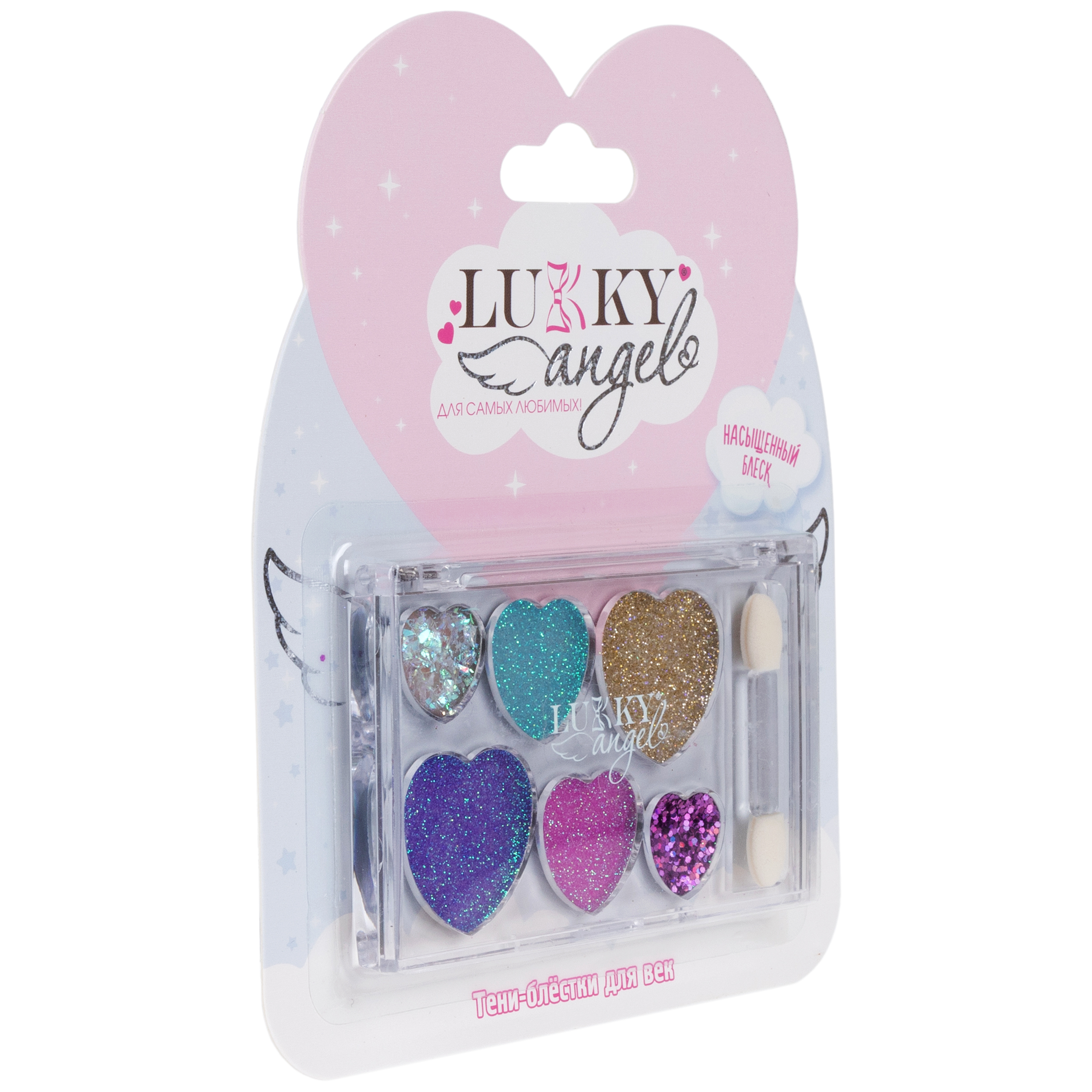 Тени для век LUKKY Angel с блёстками Разноцветные Сердечки 6 цветов 6 г - фото 8
