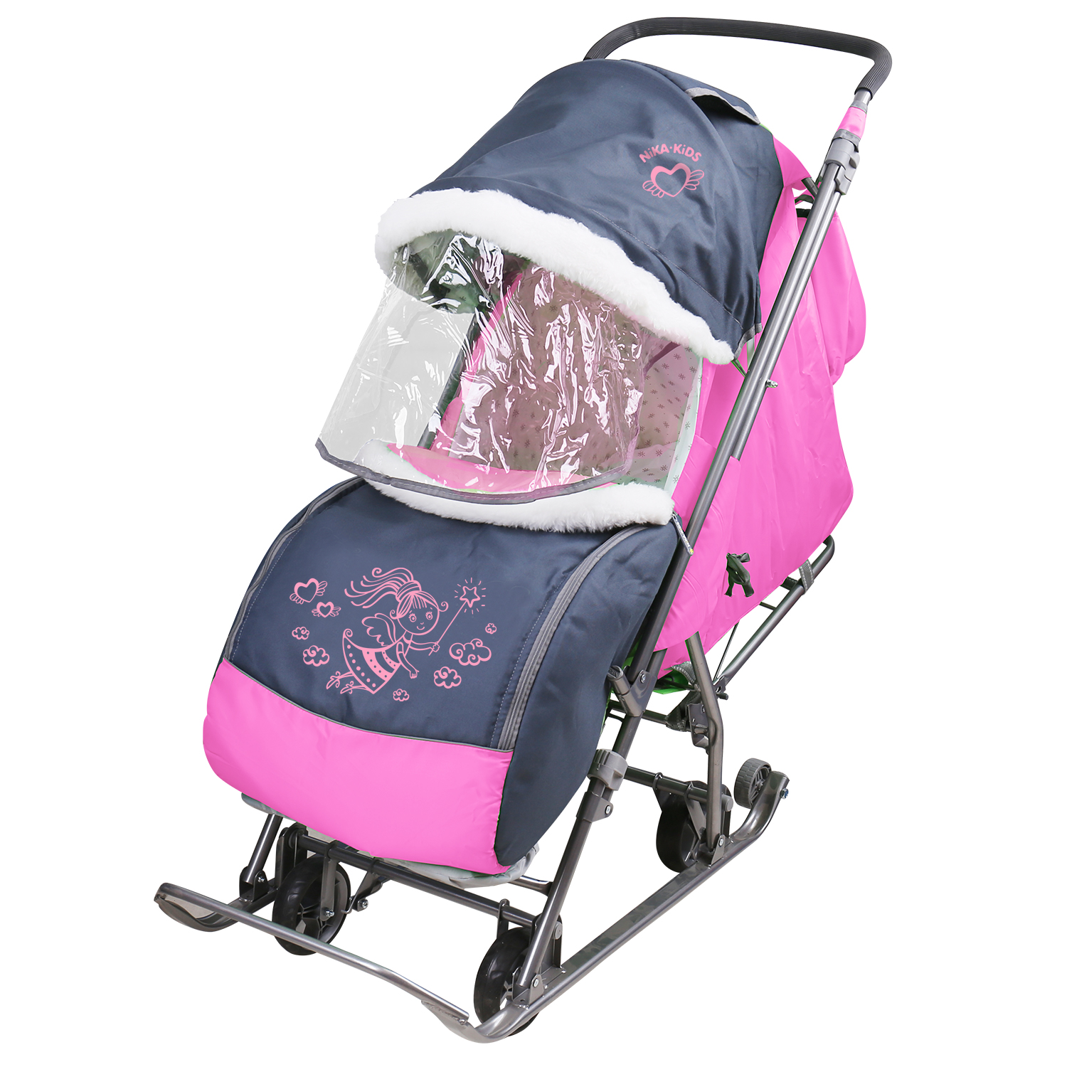 Санки-коляска Ника Серый-Сиреневый - фото 1