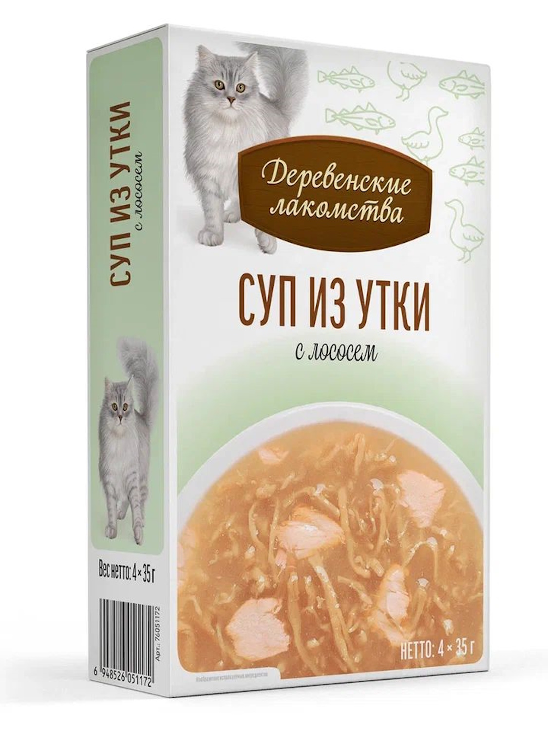 Корм для кошек Деревенские лакомства Суп из утки с лососем пауч 35г*4шт - фото 1