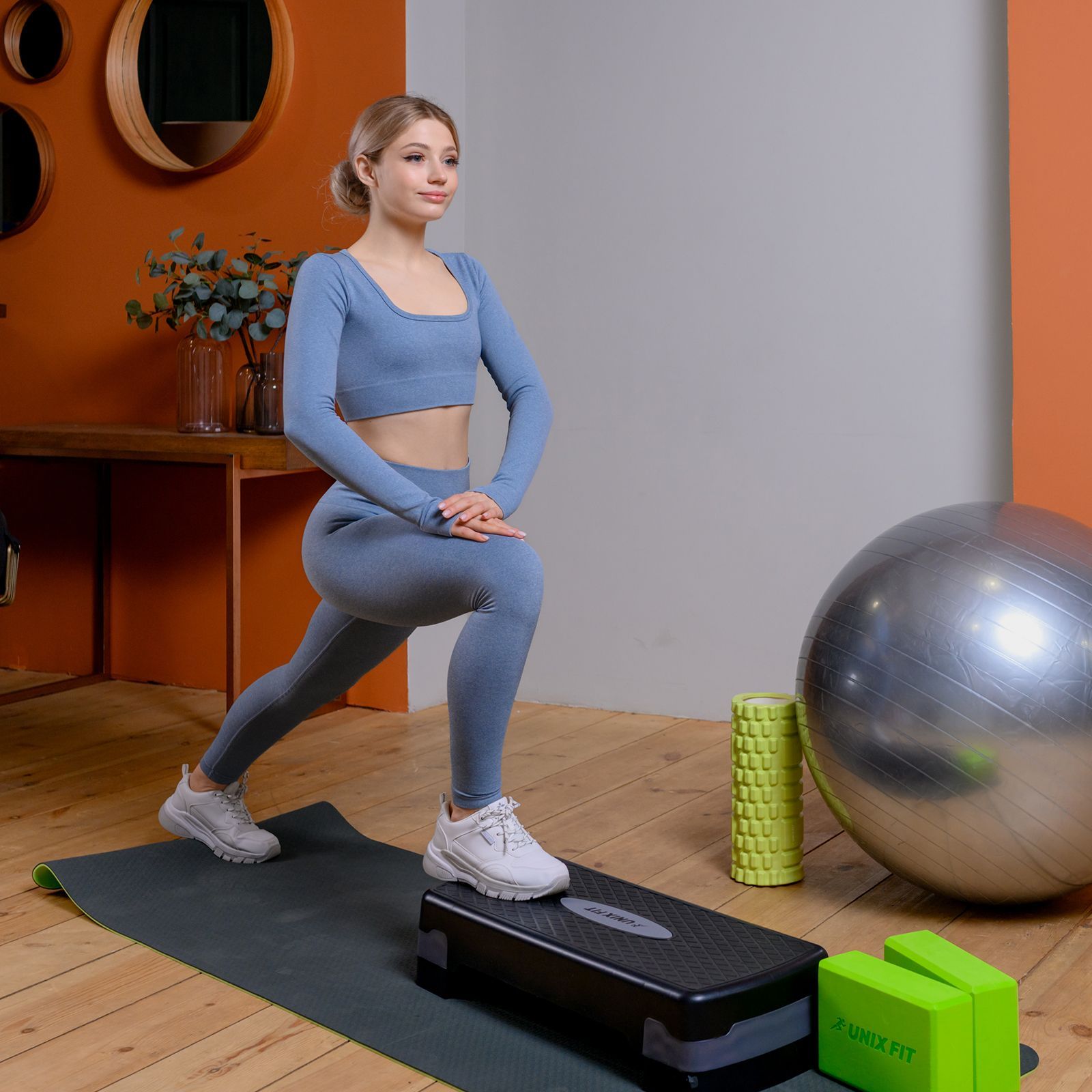 Степ-платформа UNIX Fit для фитнеса 2 уровня, 68 см, серый - фото 8
