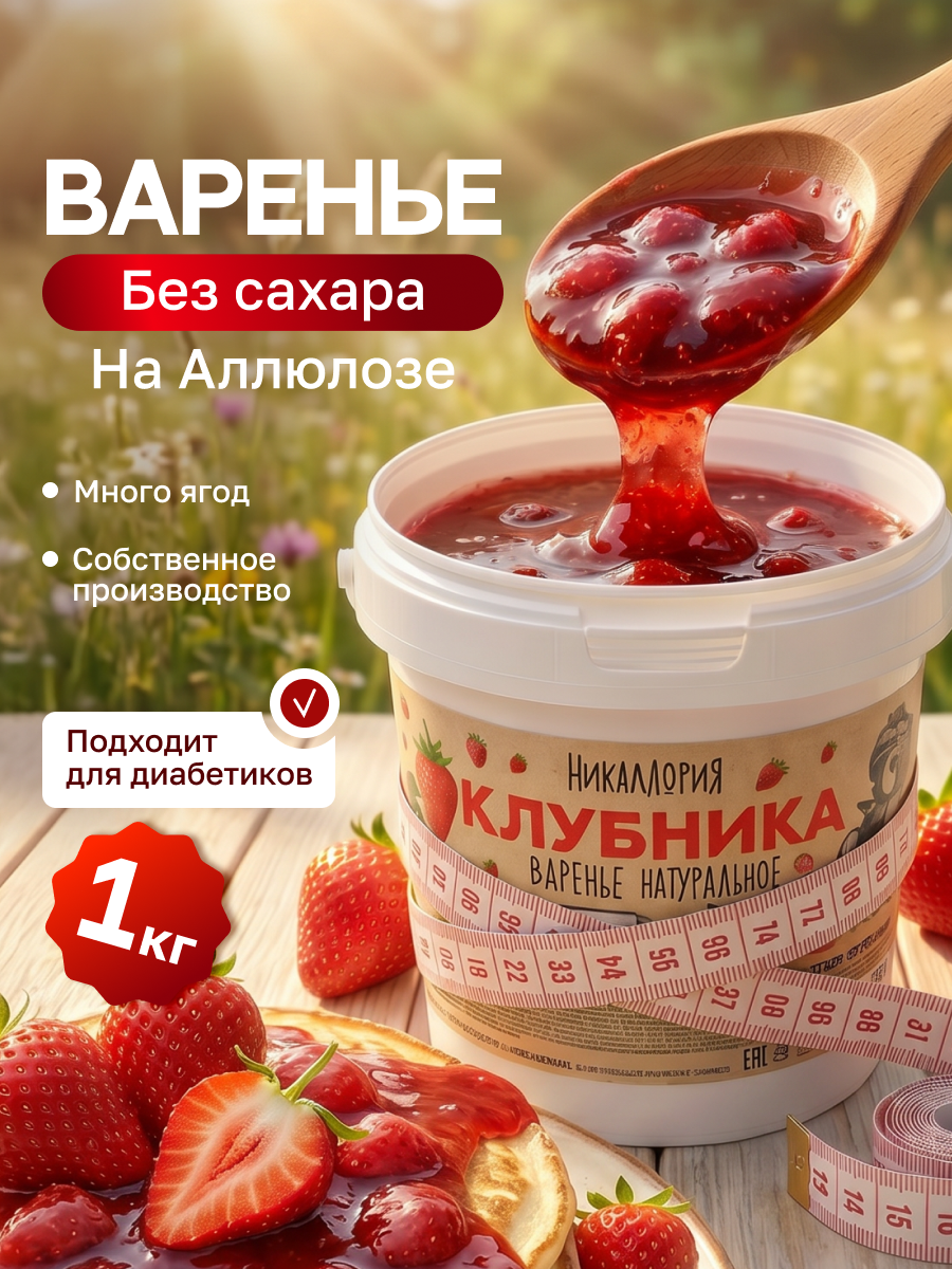 Варенье Никаллория клубничное без сахара 1кг - фото 1