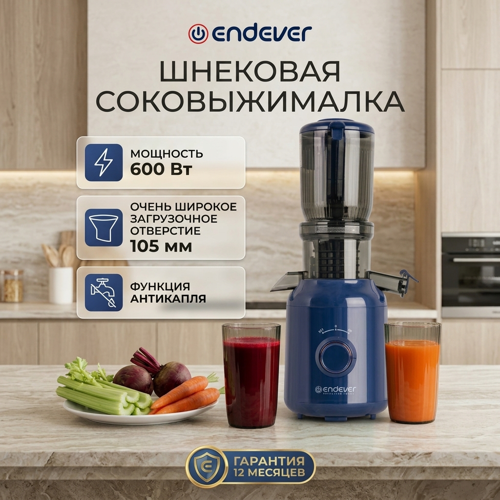 Изображение товара Соковыжималка ENDEVER SIGMA-104 шнековая для холодного отжима овощей и фруктов