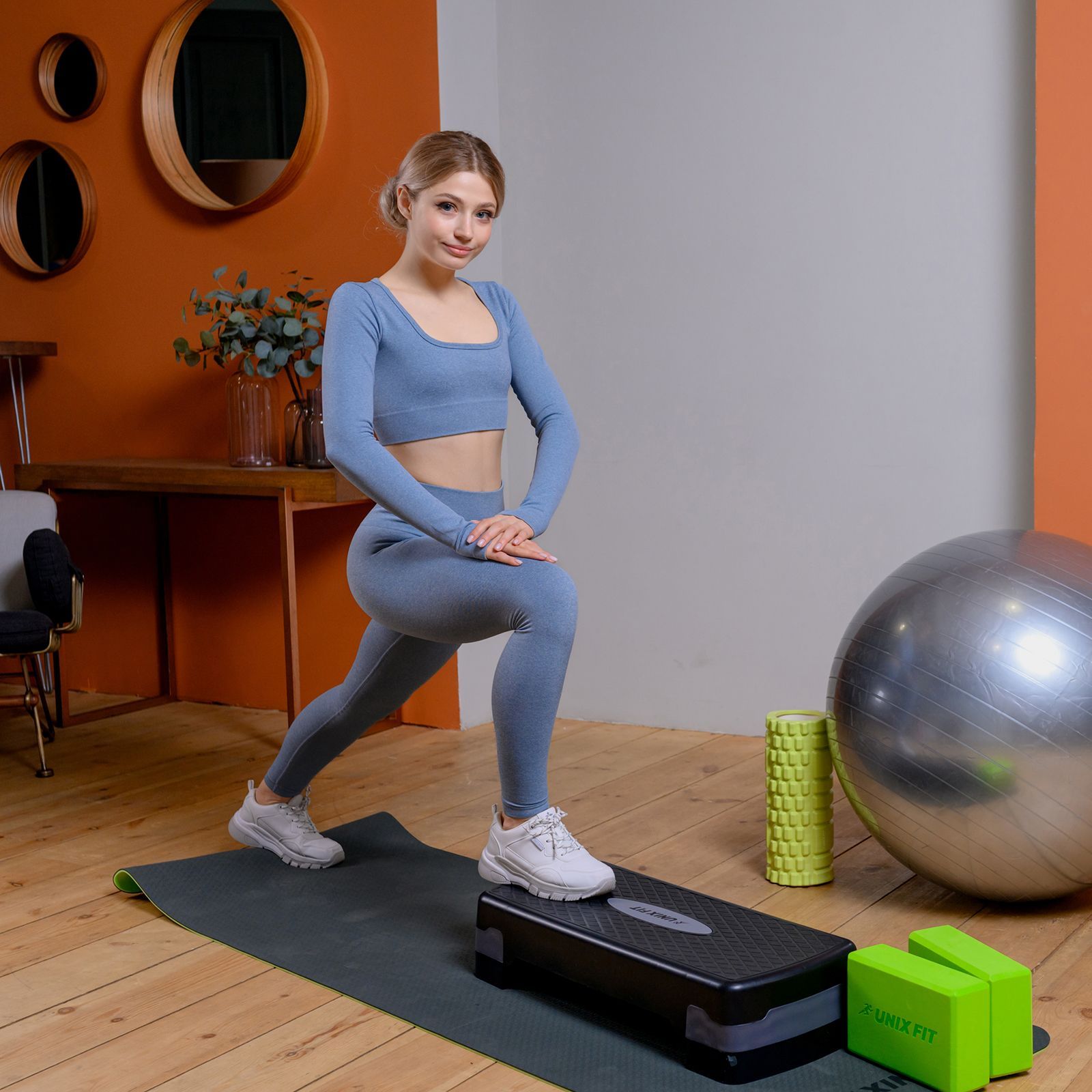 Степ-платформа UNIX Fit для фитнеса 2 уровня, 68 см, серый - фото 9
