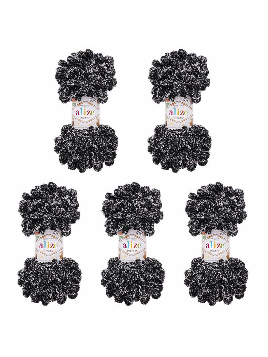 Пряжа для вязания Alize puffy 100 г 9 м микрополиэстер фантазийная плюшевая 799 панда 5 мотков - фото 7