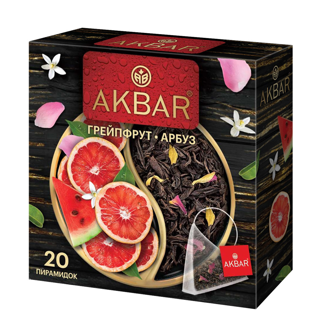 Чай Akbar Черный листовой Грейпфрут и Арбуз 20 пирамидок - фото 1