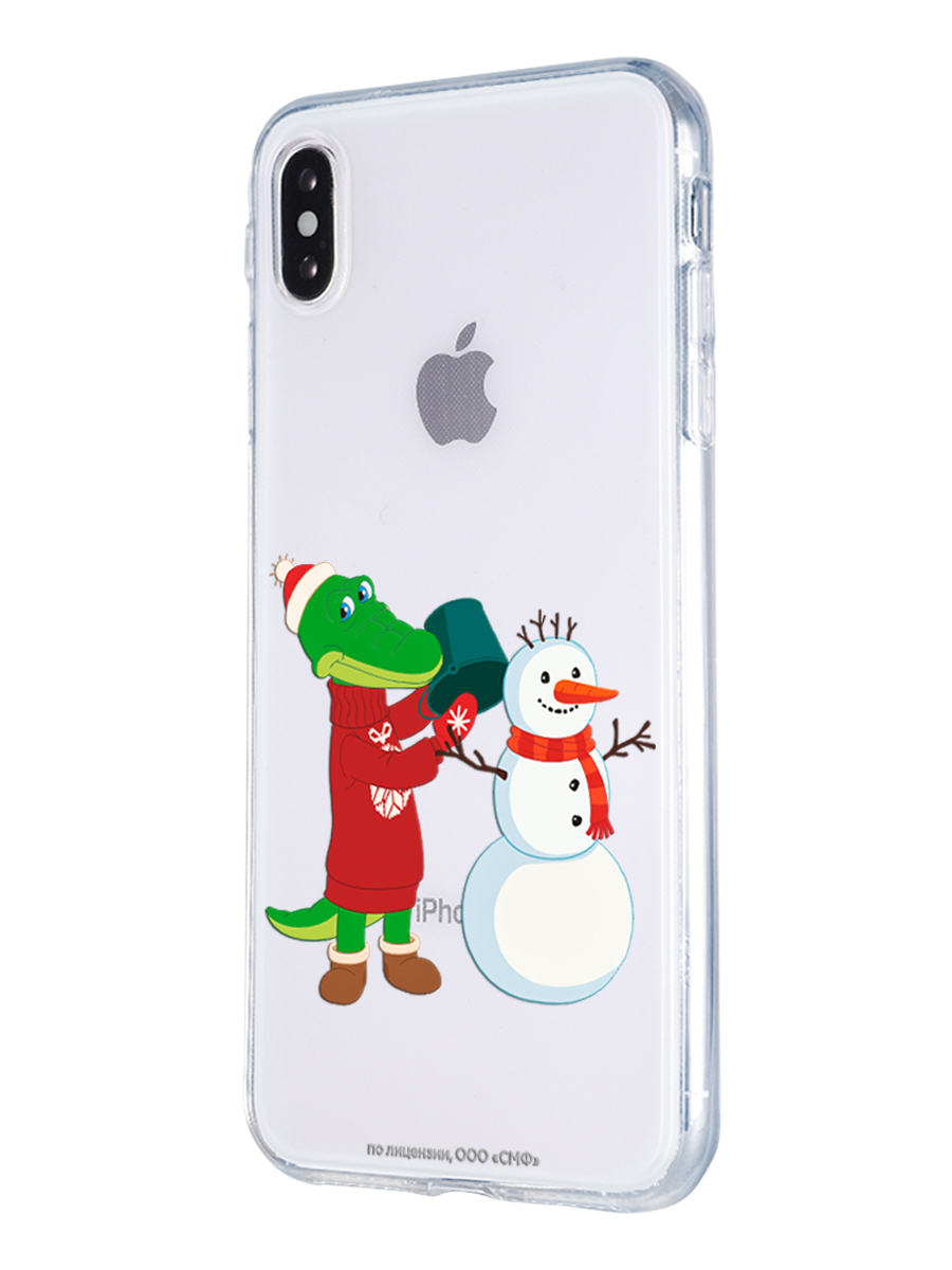 Силиконовый чехол Mcover для смартфона Apple iPhone XS Max Союзмультфильм Крокодил Гена и снеговик - фото 1