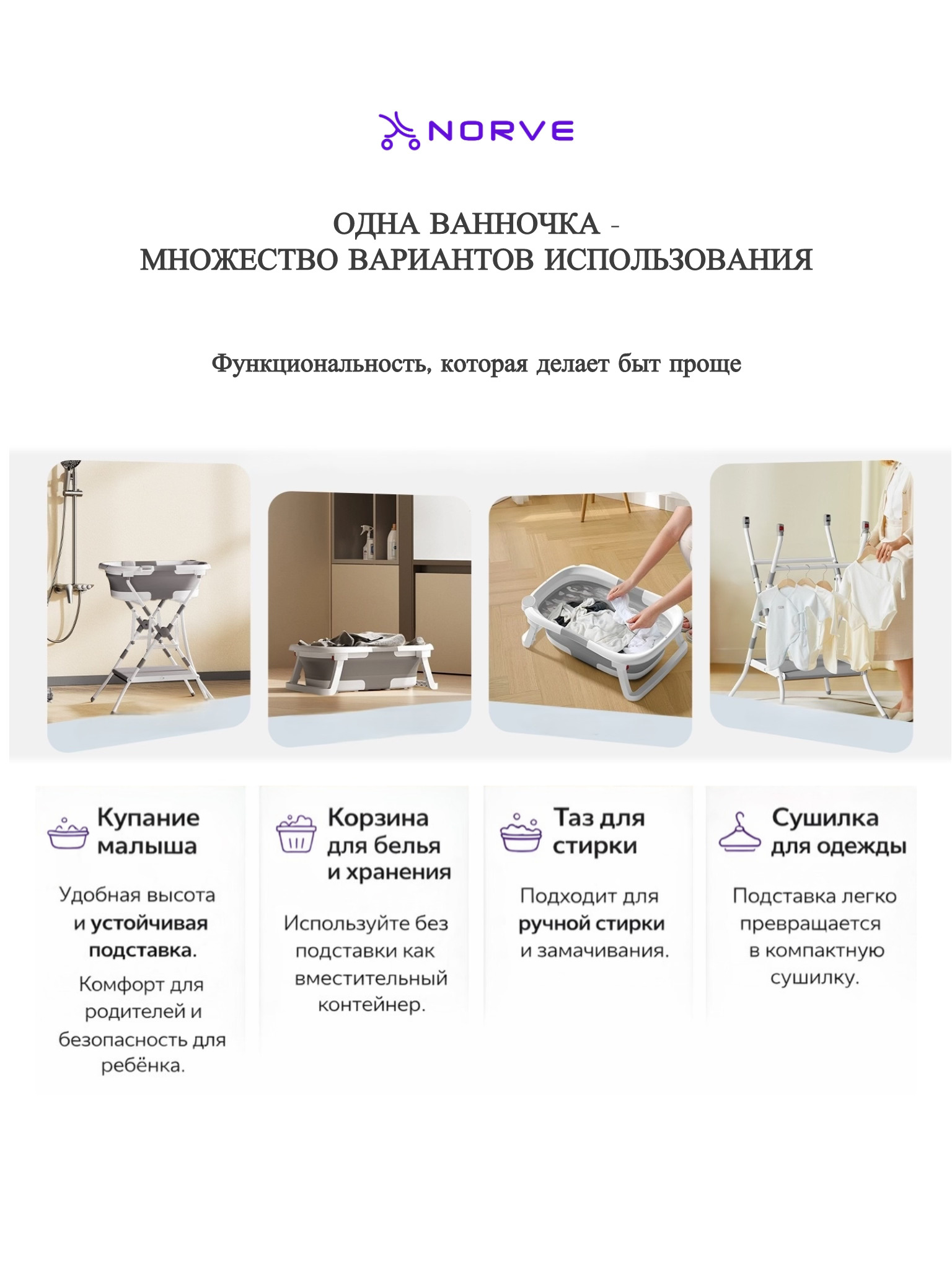 Ванночка NORVE Амазонка для купания с горкой складная серый - фото 11