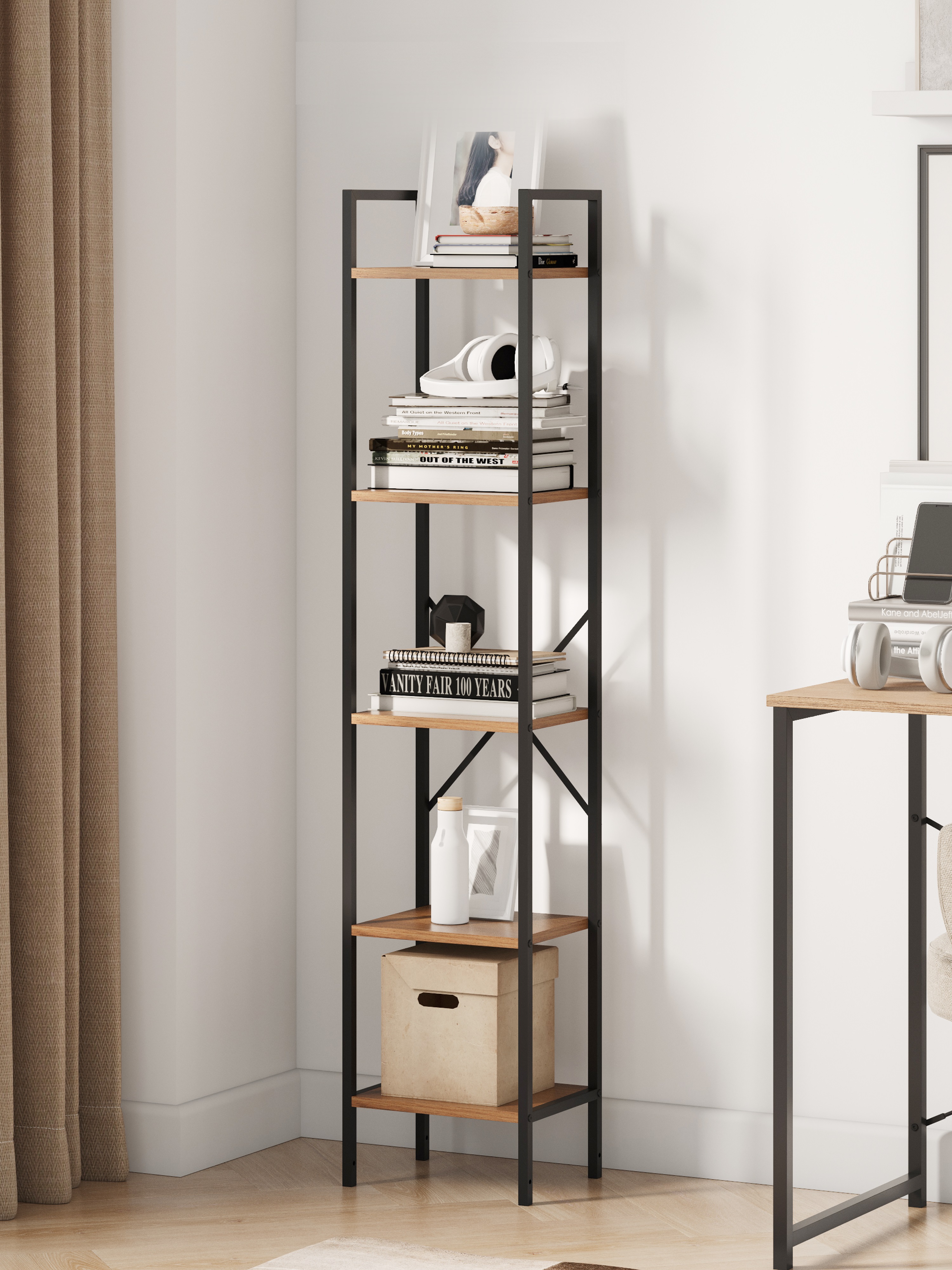 Изображение товара Стеллаж Leset Стилвуд 15 узкий 5 полок Черный/Дуб крафт золотой