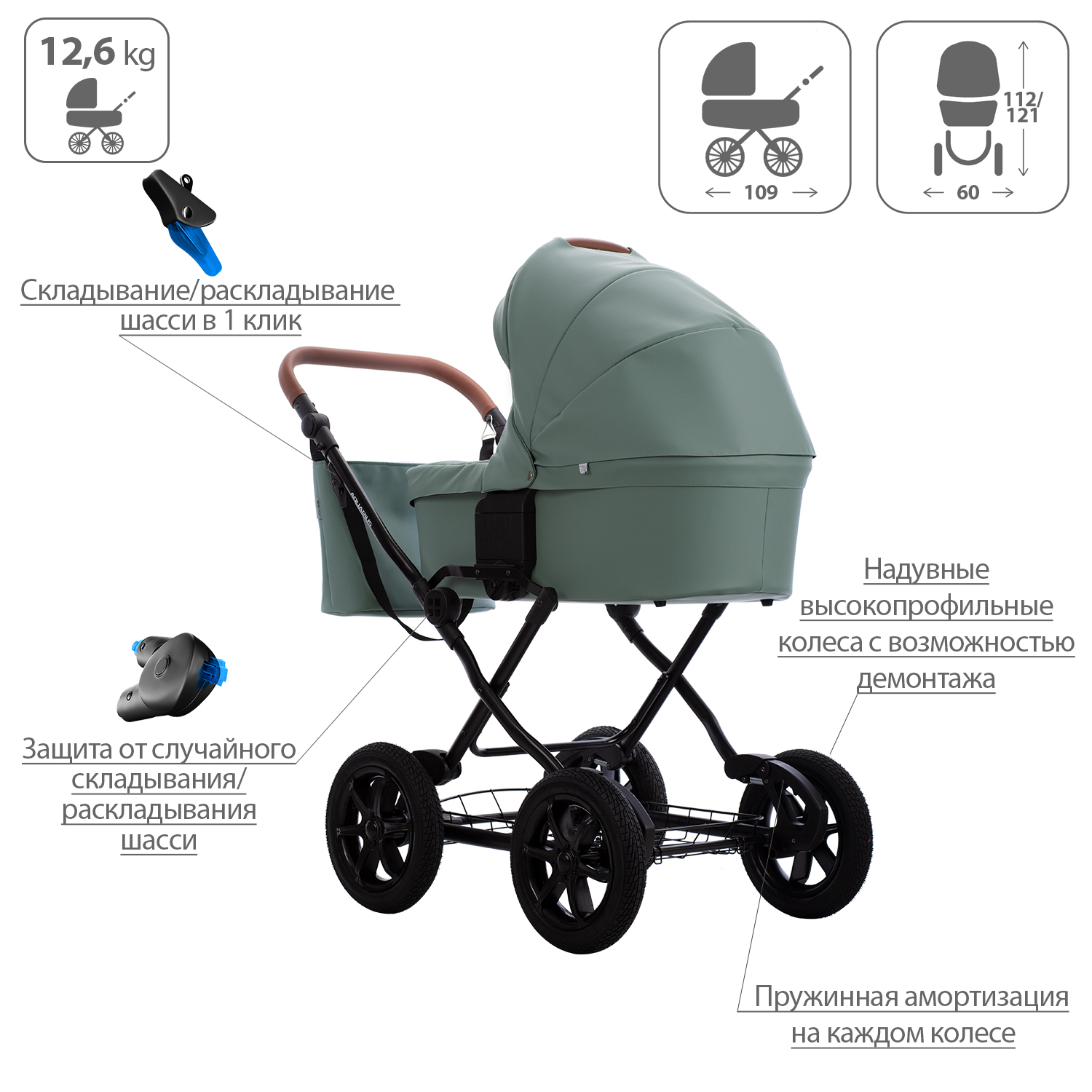 Коляска 2 в 1 Bebetto Aquarius PRO - фото 4