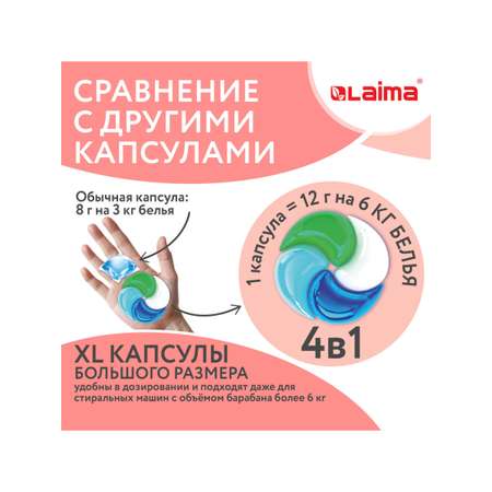 Капсулы для стирки белья Лайма с кондиционером большие 60 шт 4 в 1