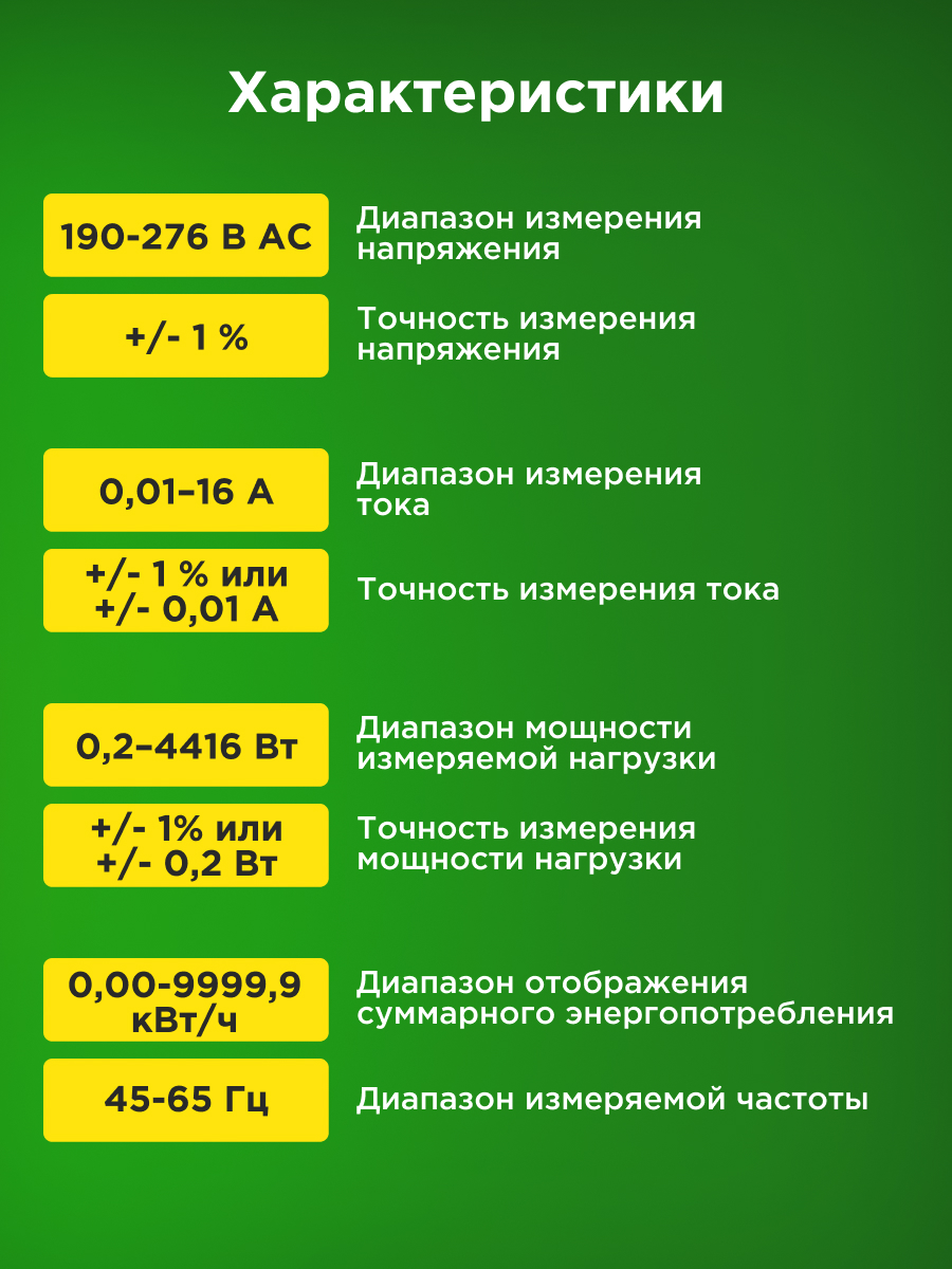 Ваттметр REXANT 16А с подсветкой вертикальный 2х тарифный - фото 3
