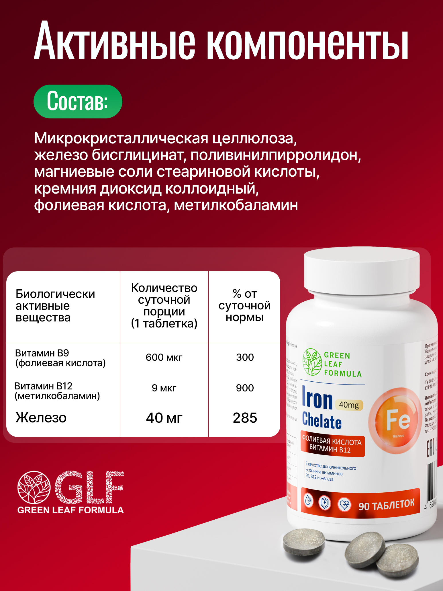 Железо хелат В12 В9 Green Leaf Formula витамины для женщин и мужчин - фото 7