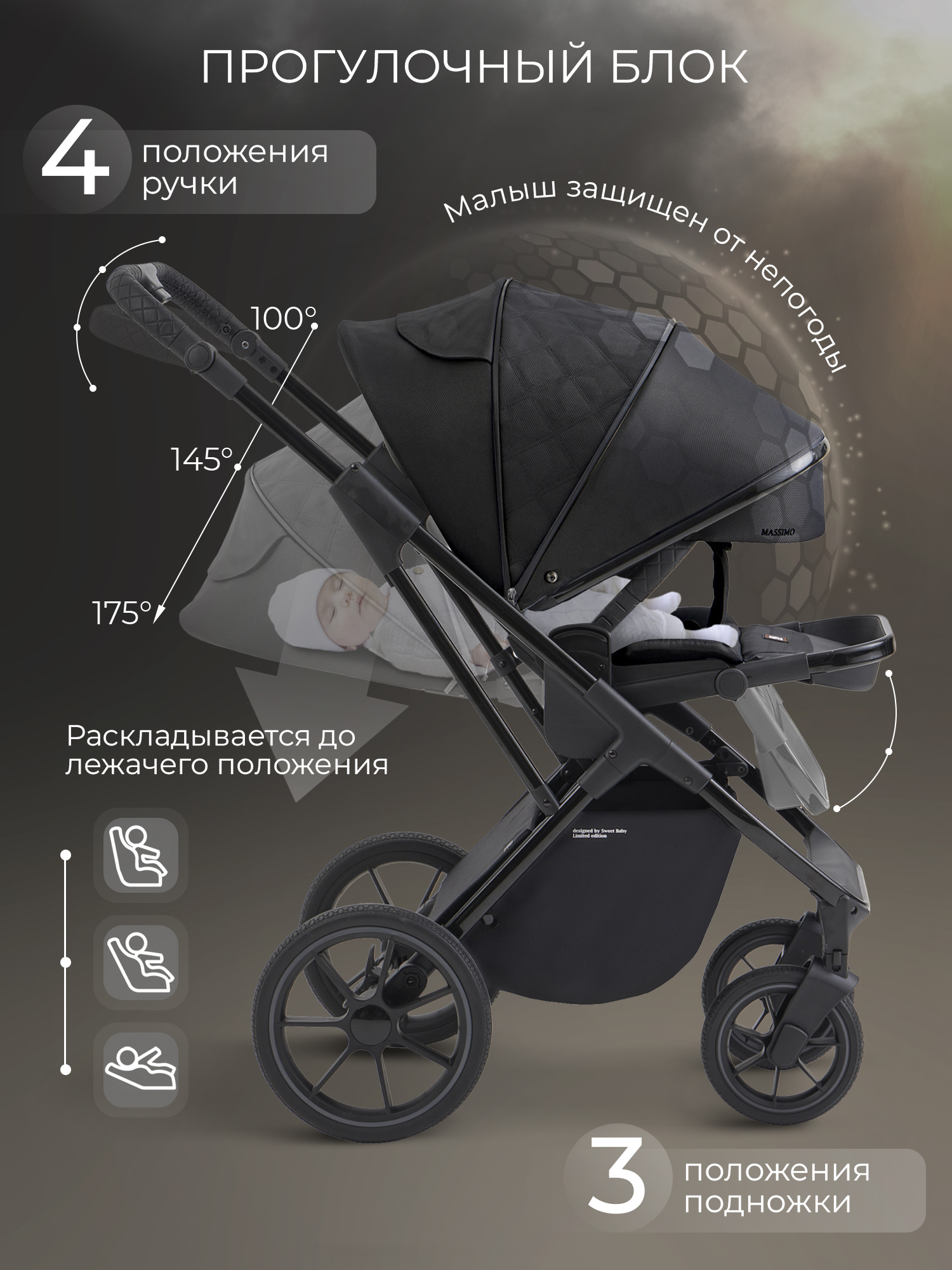 Коляска 2в1 Sweet Baby черный - фото 6