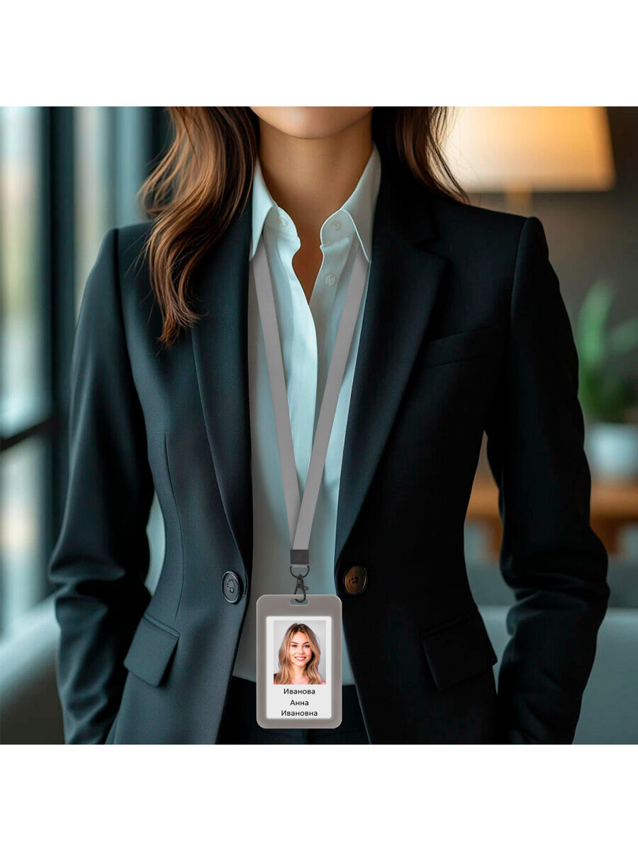 Бейдж Brauberg серый с лентой и карабином - фото 5