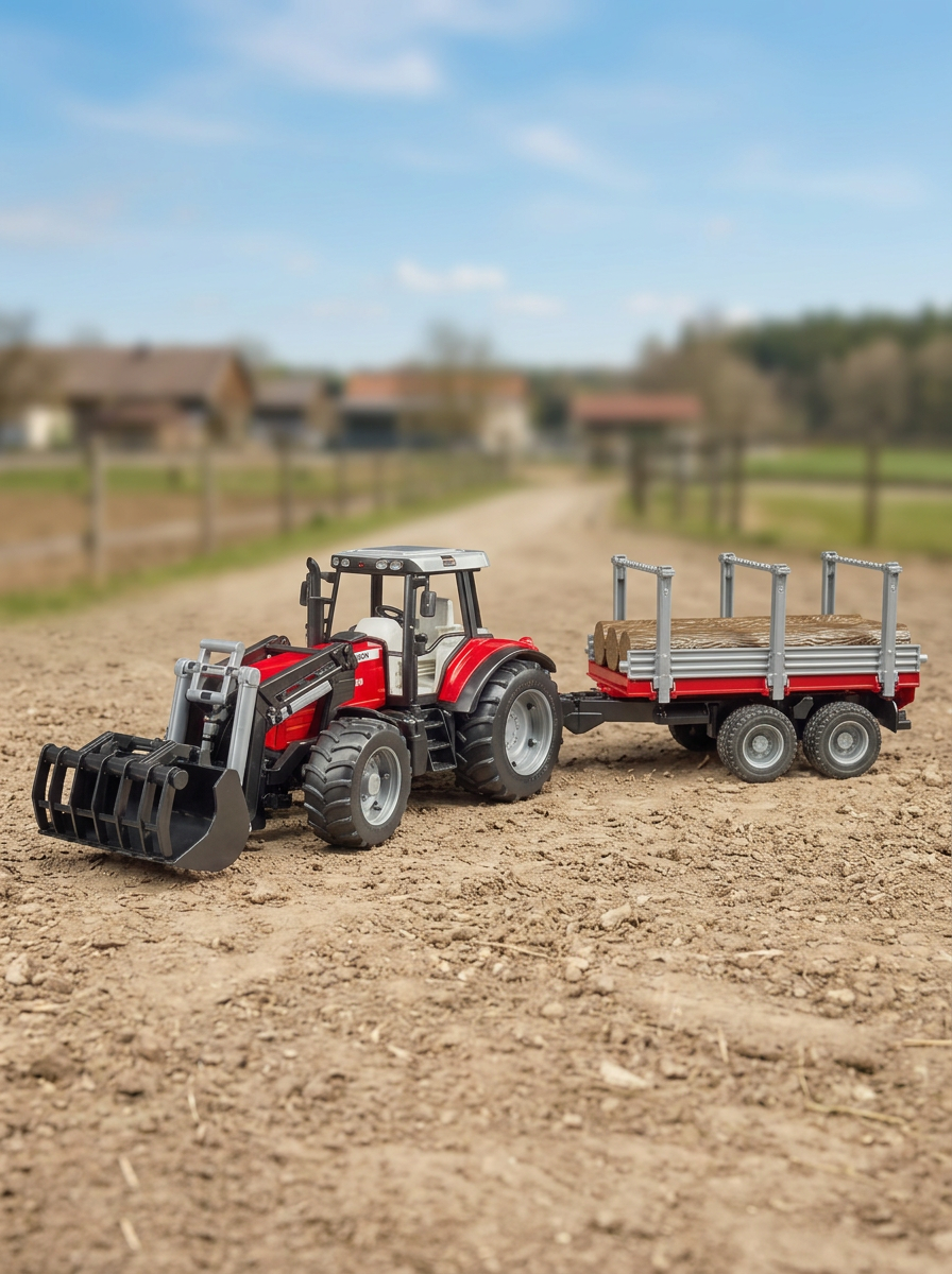Трактор Bruder Massey Ferguson С манипулятором и прицепом 02-046 - фото 1