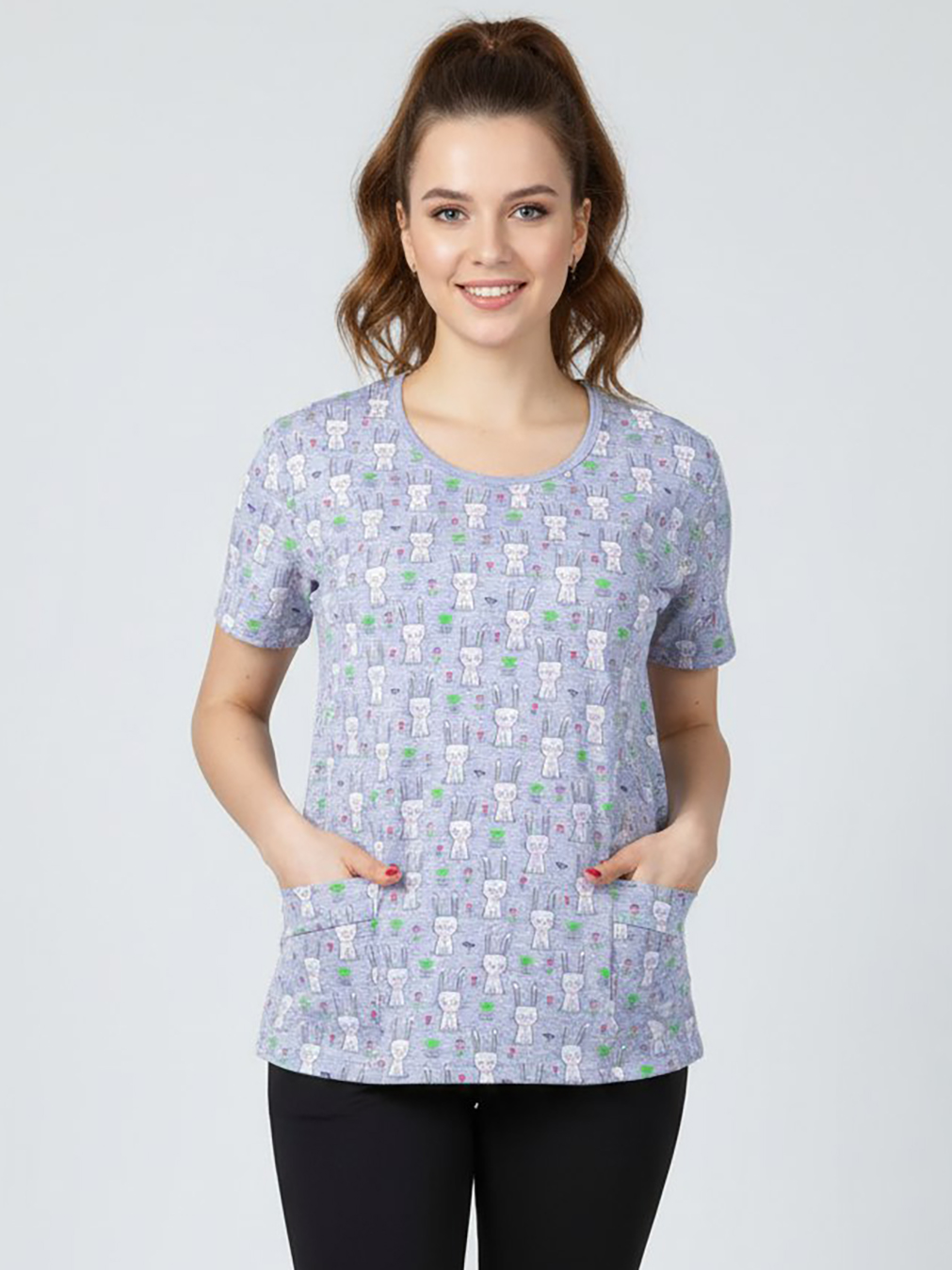 Изображение товара Женская футболка VGtrikotazh 56 из хлопка с длинным рукавом и круглым вырезом