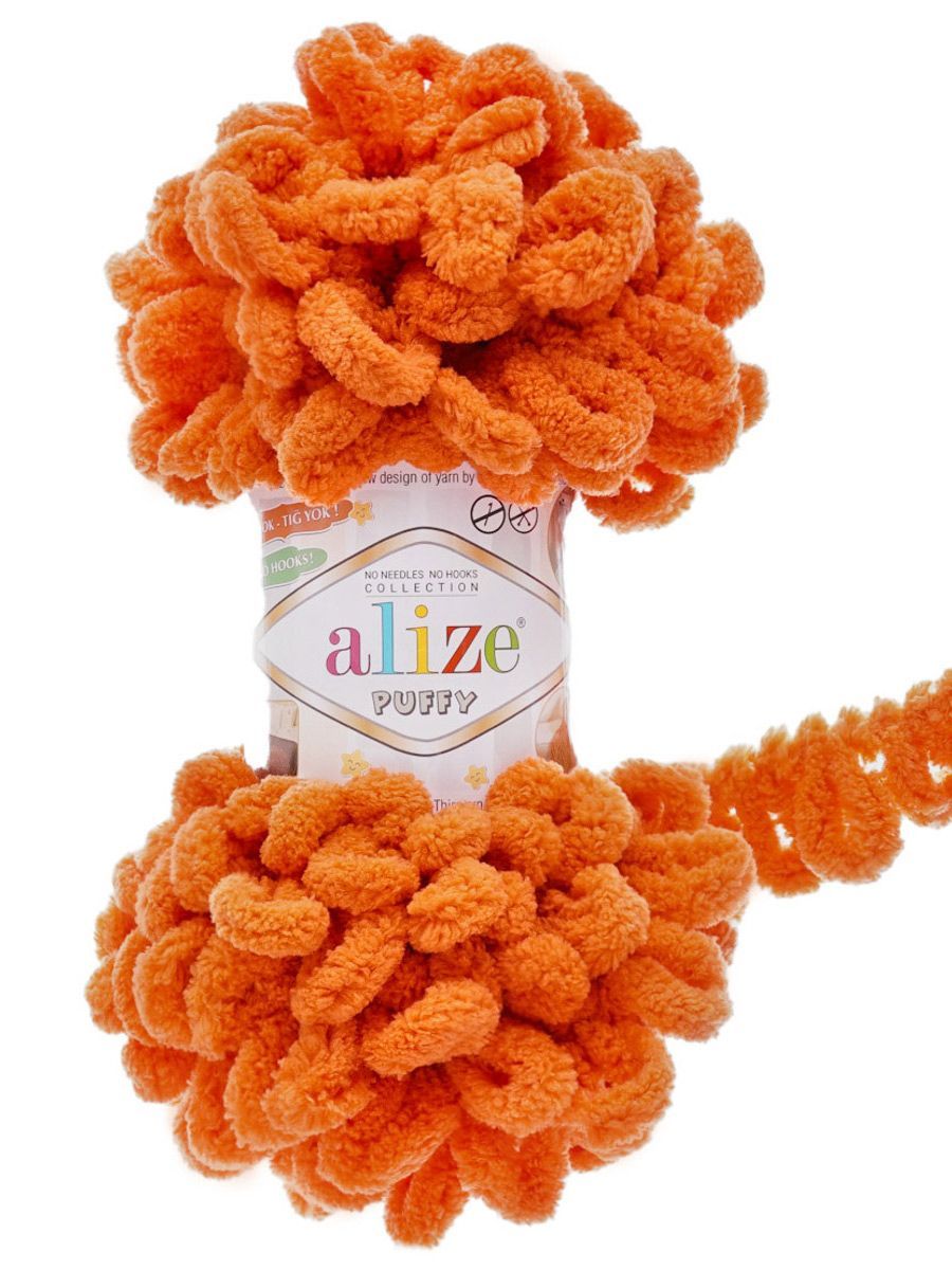 Пряжа для вязания Alize puffy 100 г 9 м микрополиэстер фантазийная плюшевая 6 оранжевый 5 мотков - фото 4